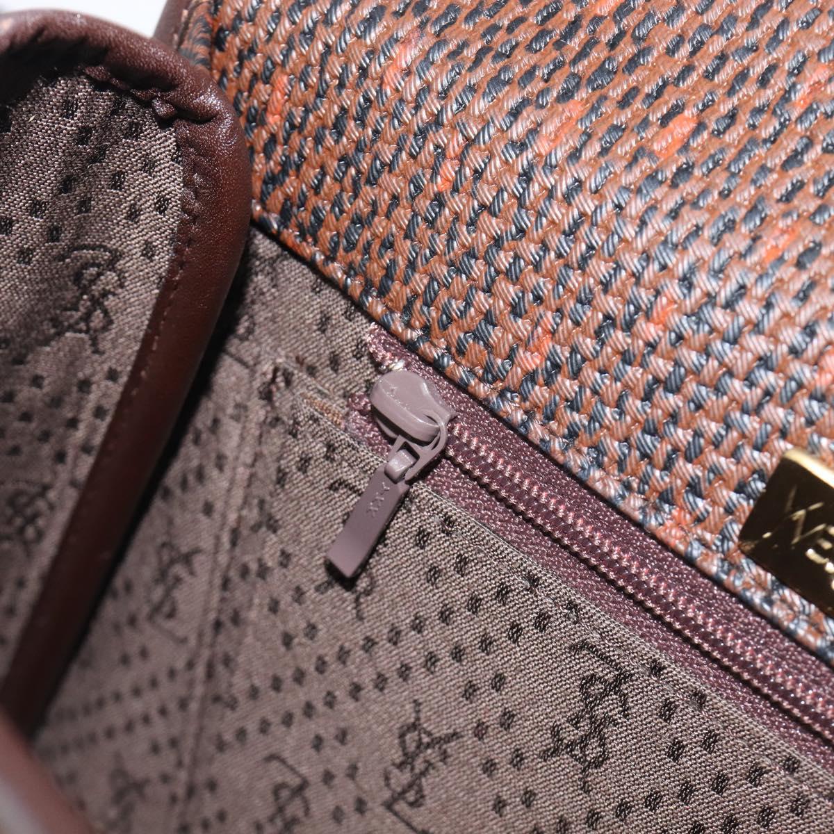 SAINT LAURENT Hand Bag PVC Canvas 2way Brown Gold Auth BA15808A