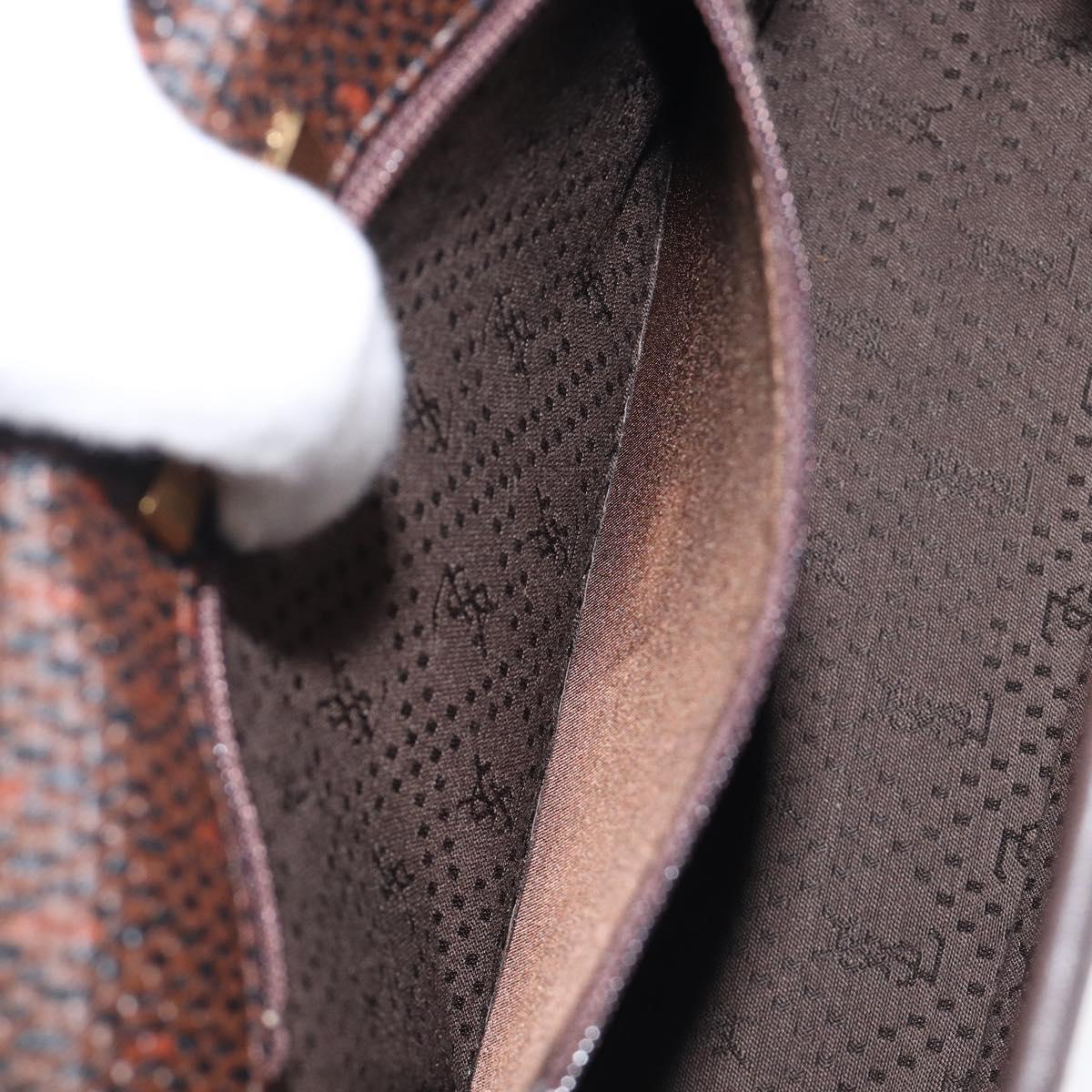 SAINT LAURENT Hand Bag PVC Canvas 2way Brown Gold Auth BA15808A
