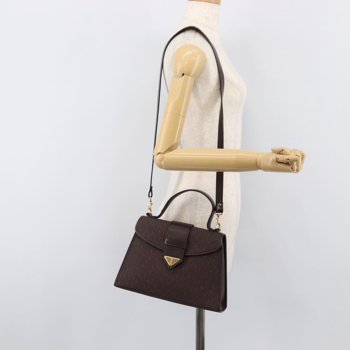 SAINT LAURENT Hand Bag PVC Canvas 2way Brown Gold Auth BA15808A