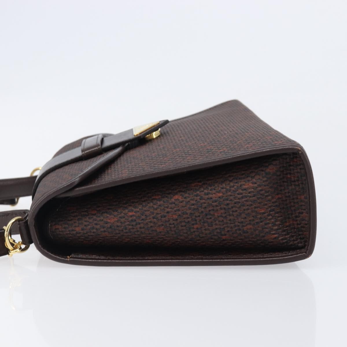 SAINT LAURENT Hand Bag PVC Canvas 2way Brown Gold Auth BA15808A