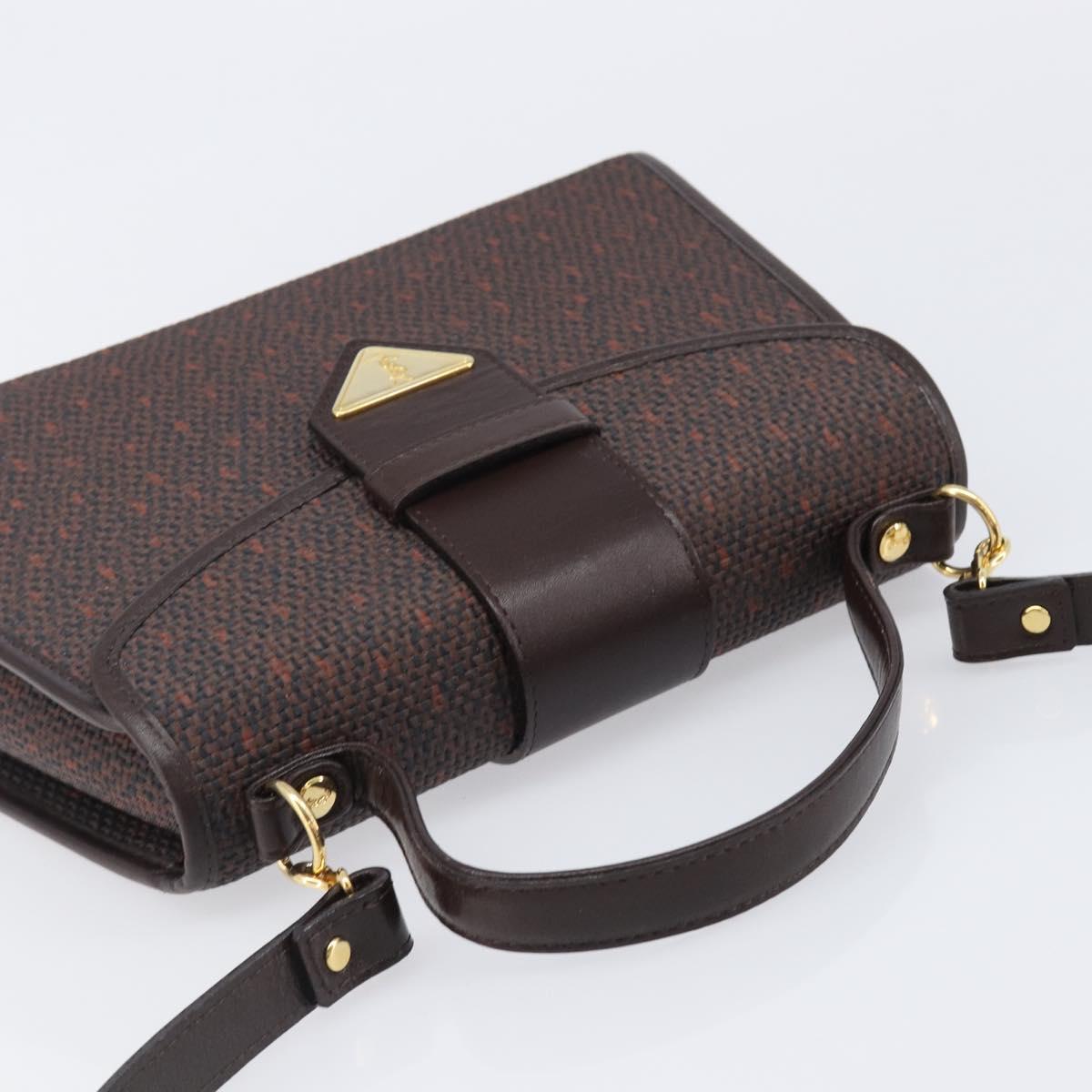 SAINT LAURENT Hand Bag PVC Canvas 2way Brown Gold Auth BA15808A