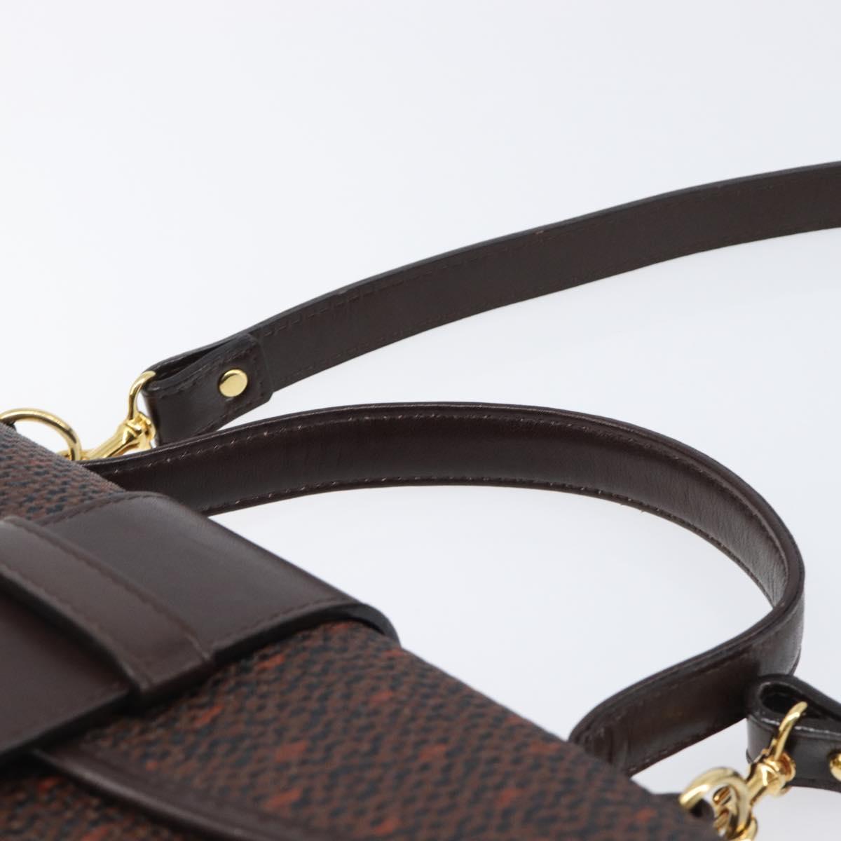 SAINT LAURENT Hand Bag PVC Canvas 2way Brown Gold Auth BA15808A