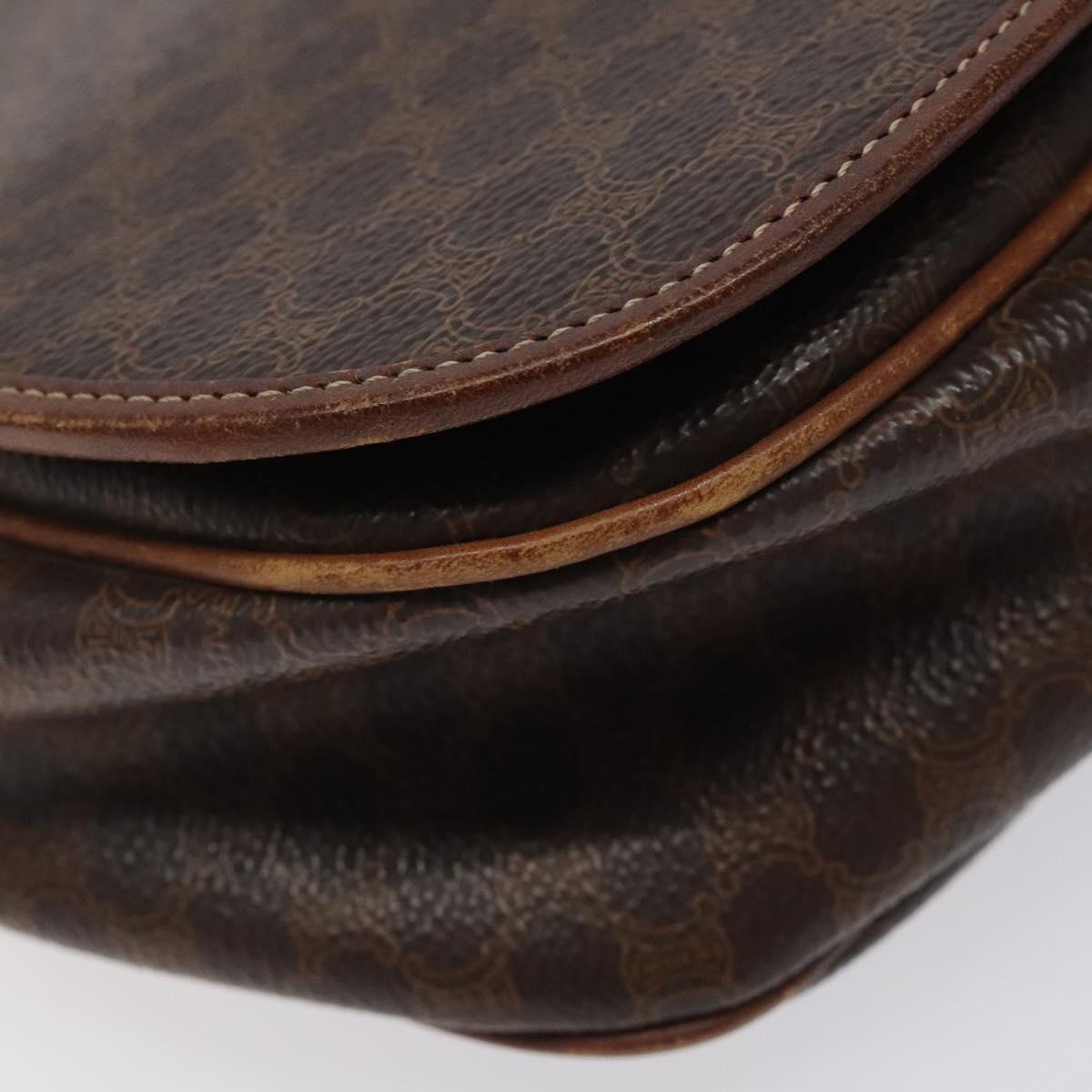 CELINE Macadam Canvas Shoulder Bag PVC Leather Brown Gold Auth BA1581