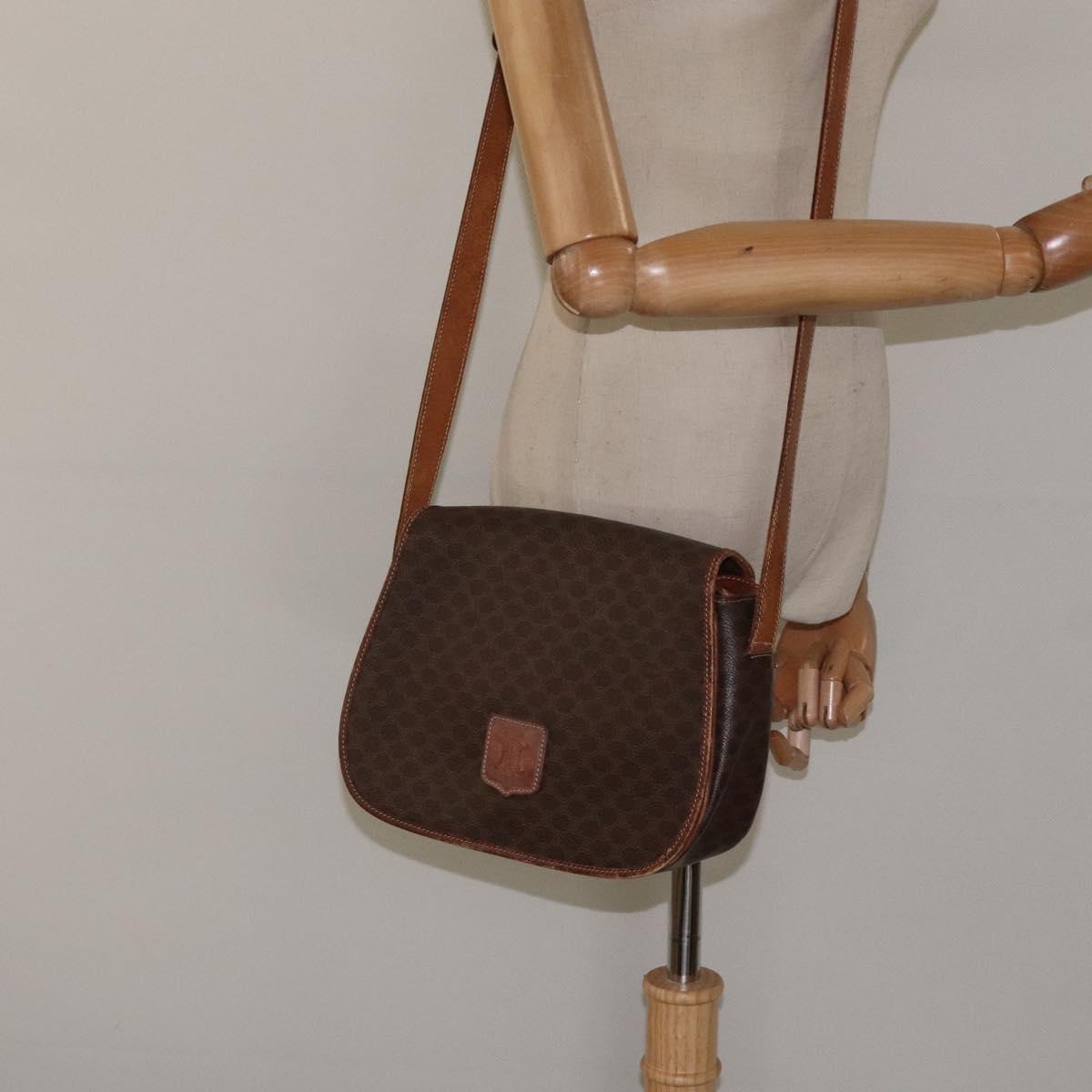 CELINE Macadam Canvas Shoulder Bag PVC Leather Brown Gold Auth BA1581