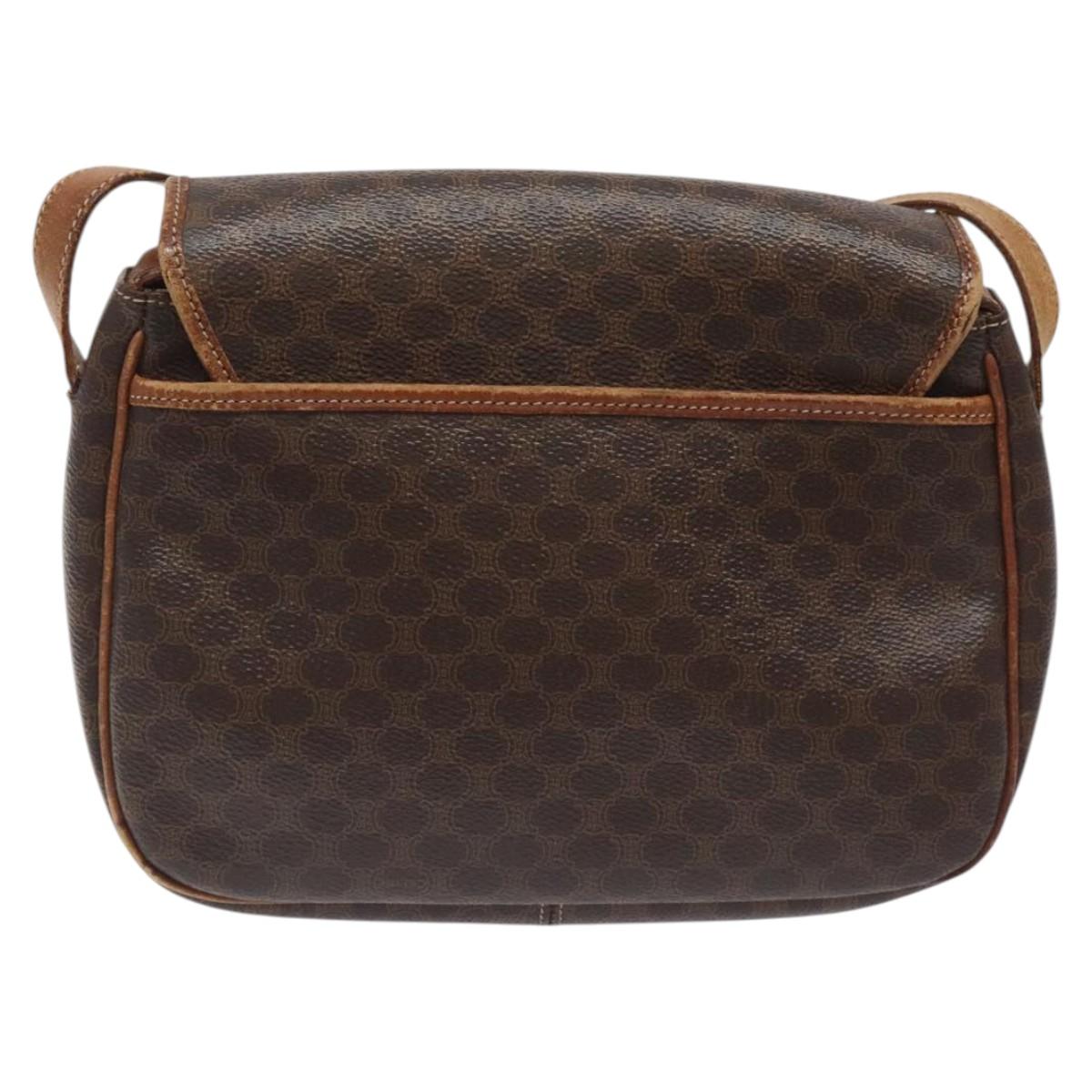 CELINE Macadam Canvas Shoulder Bag PVC Leather Brown Gold Auth BA1581