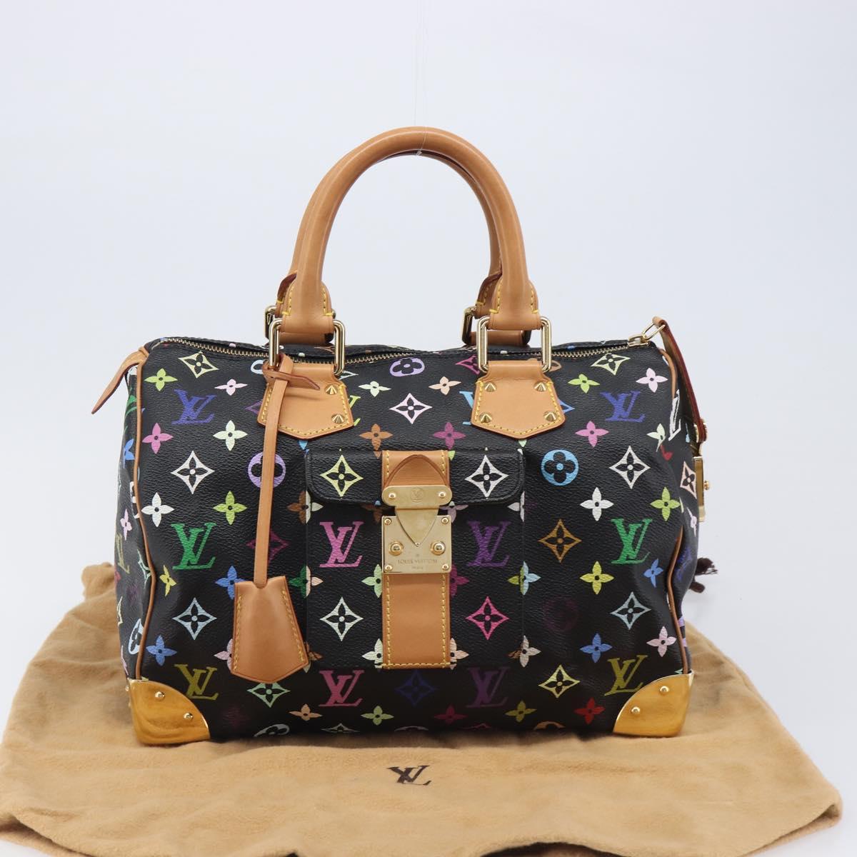 LOUIS VUITTON Monogram Multicolor Speedy 30 Hand Bag Black M92642 Auth BA15811V