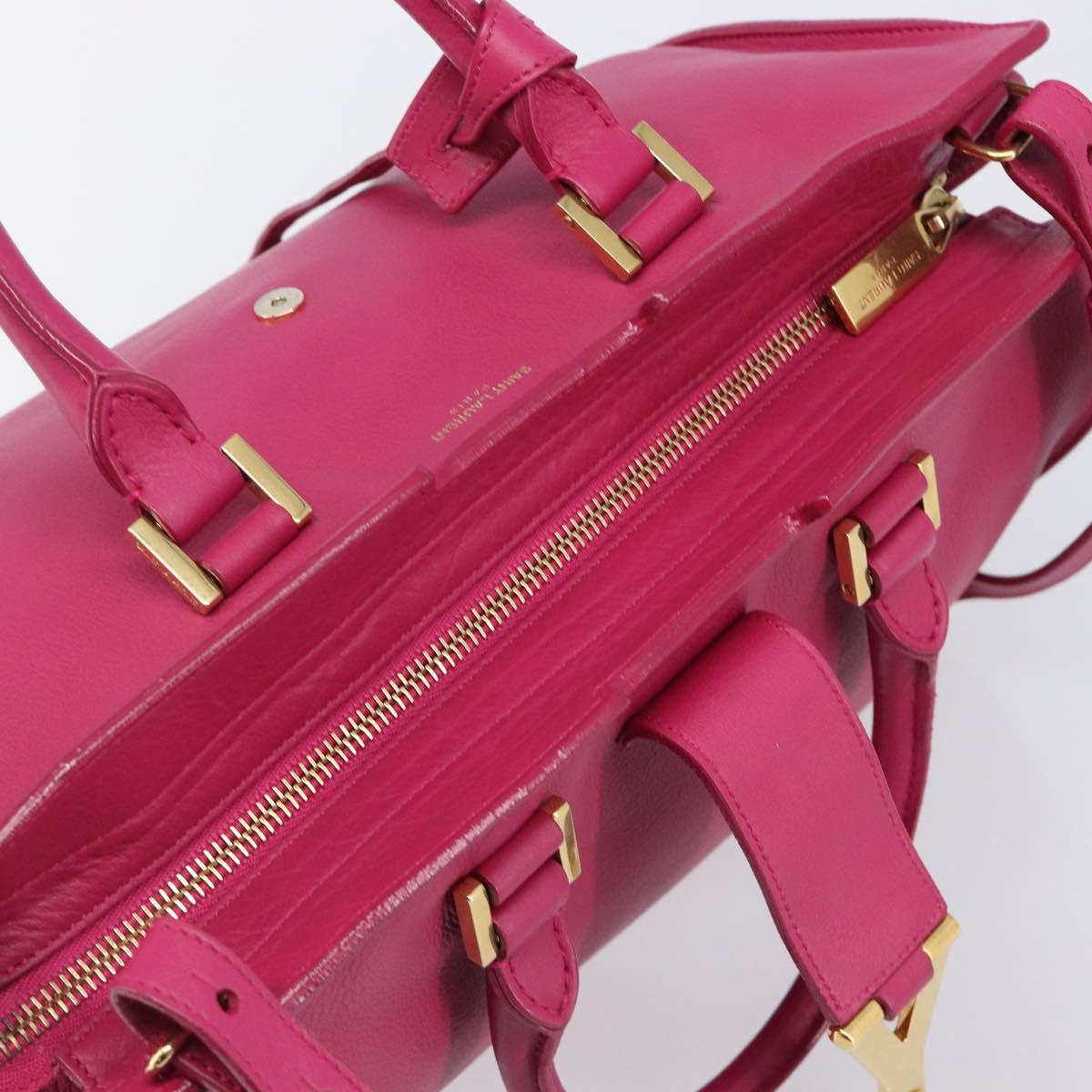 SAINT LAURENT Petit Cabas Hand Bag Leather 2way Pink Gold Auth BA15814V