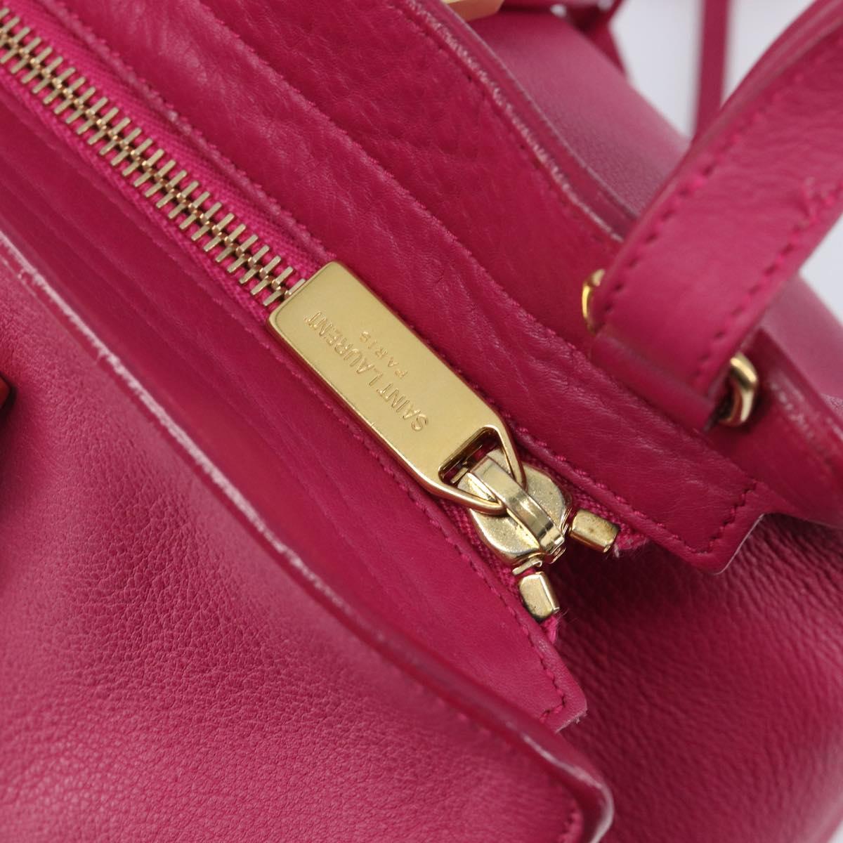 SAINT LAURENT Petit Cabas Hand Bag Leather 2way Pink Gold Auth BA15814V