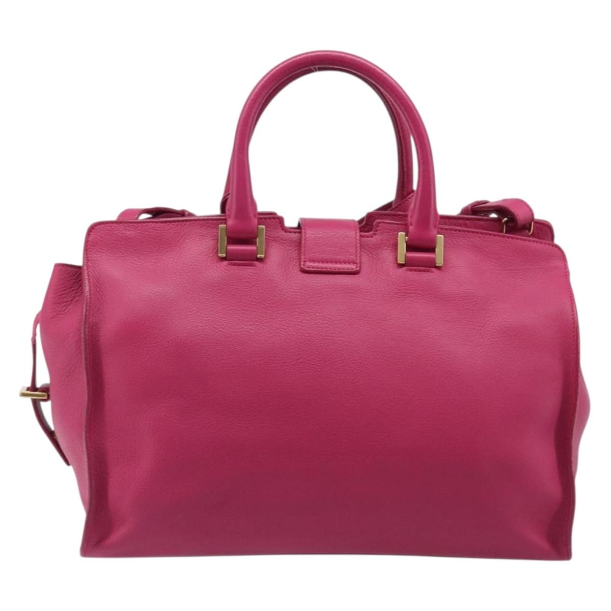 SAINT LAURENT Petit Cabas Hand Bag Leather 2way Pink Gold Auth BA15814V