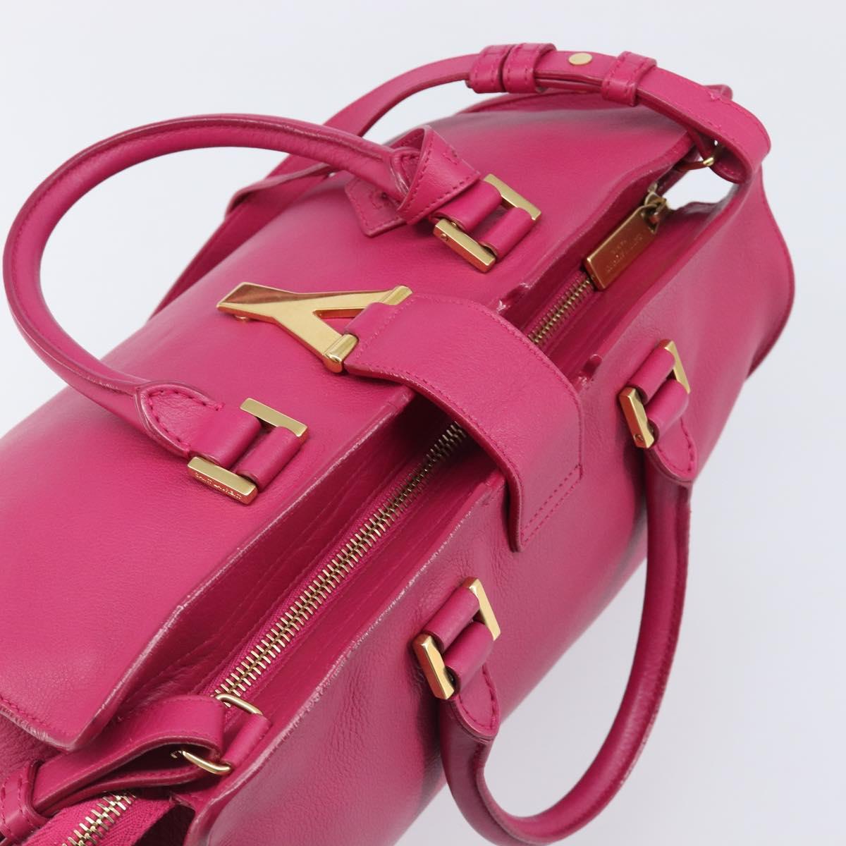 SAINT LAURENT Petit Cabas Hand Bag Leather 2way Pink Gold Auth BA15814V