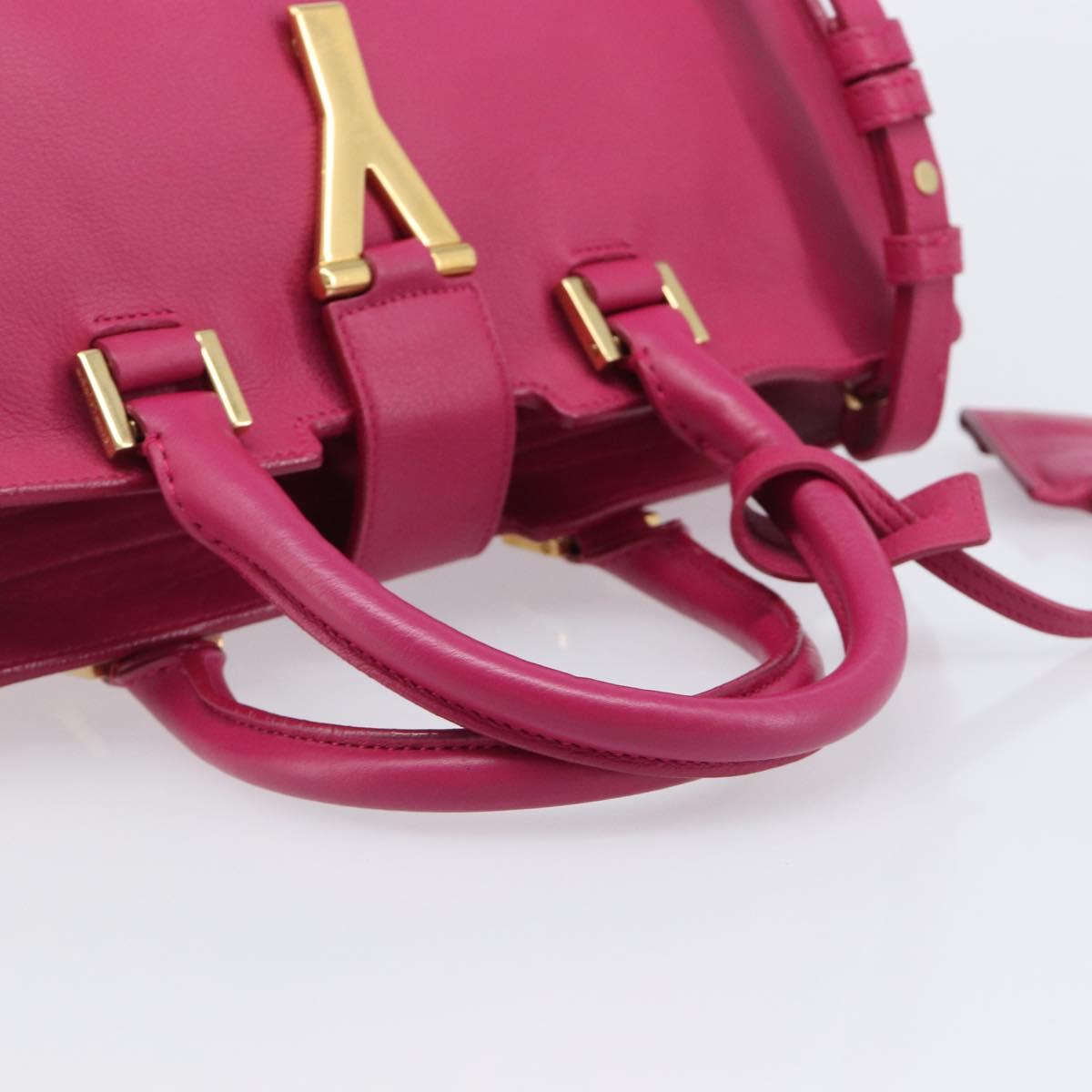 SAINT LAURENT Petit Cabas Hand Bag Leather 2way Pink Gold Auth BA15814V