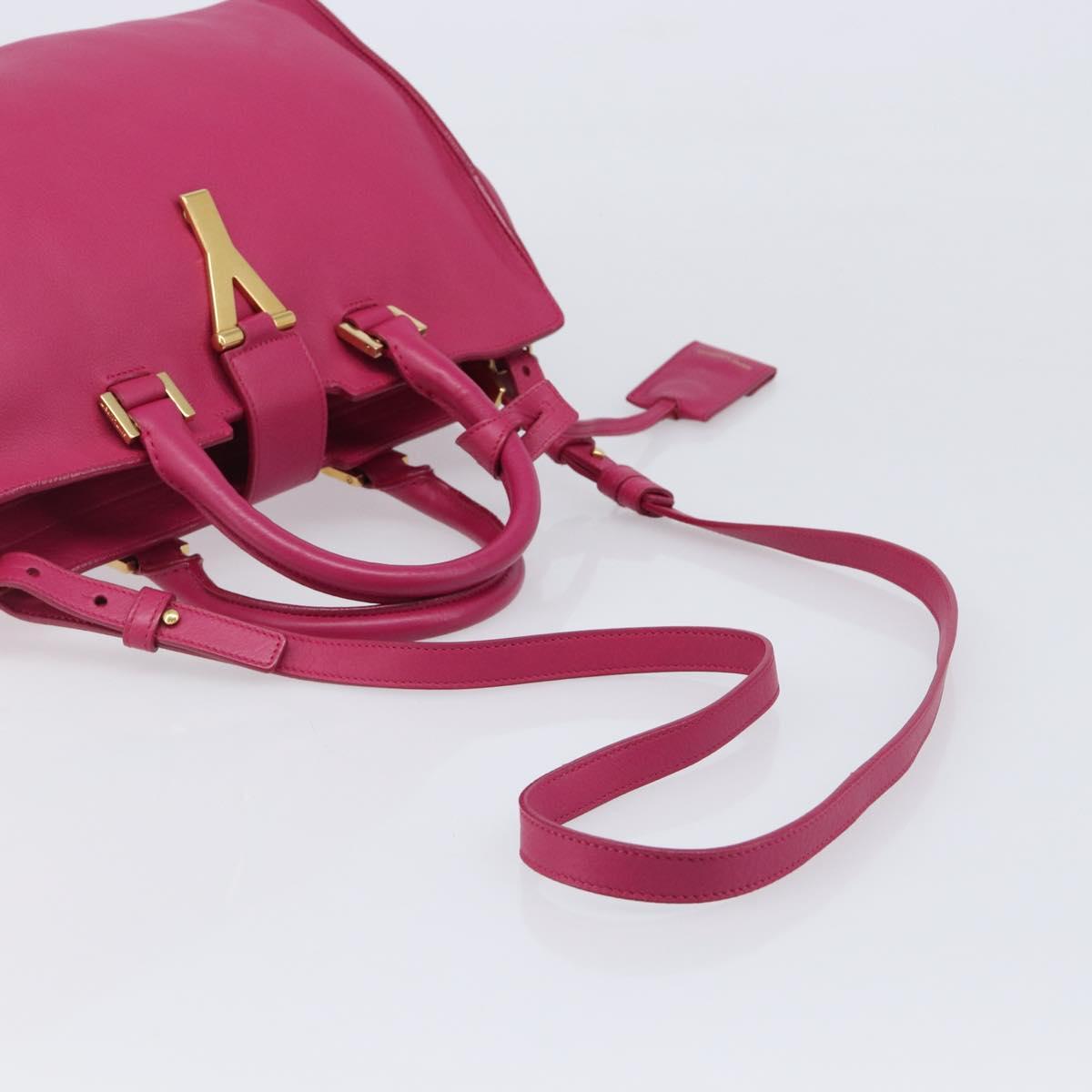 SAINT LAURENT Petit Cabas Hand Bag Leather 2way Pink Gold Auth BA15814V