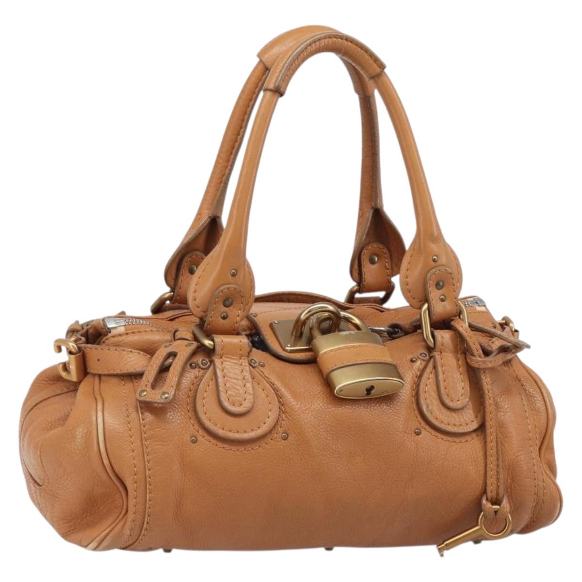 Chloe Paddington Hand Bag Leather Beige Gold Silver Auth BA15819V