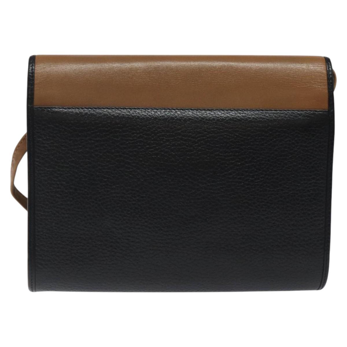 Christian Dior Shoulder Bag Leather Black Brown gold Auth BA1582