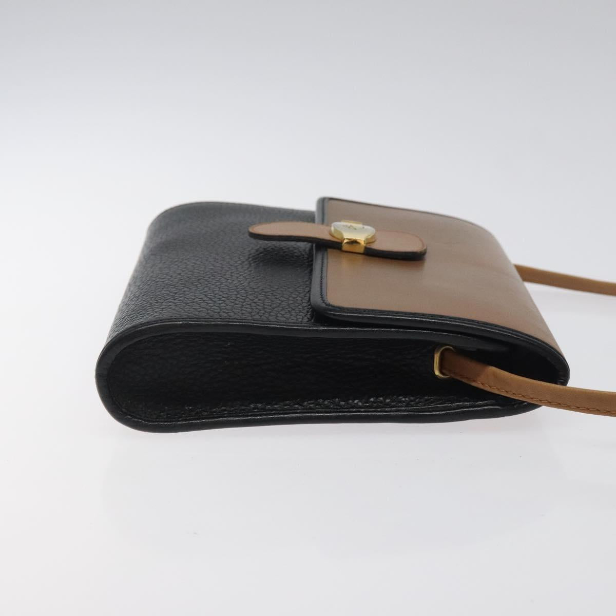 Christian Dior Shoulder Bag Leather Black Brown gold Auth BA1582