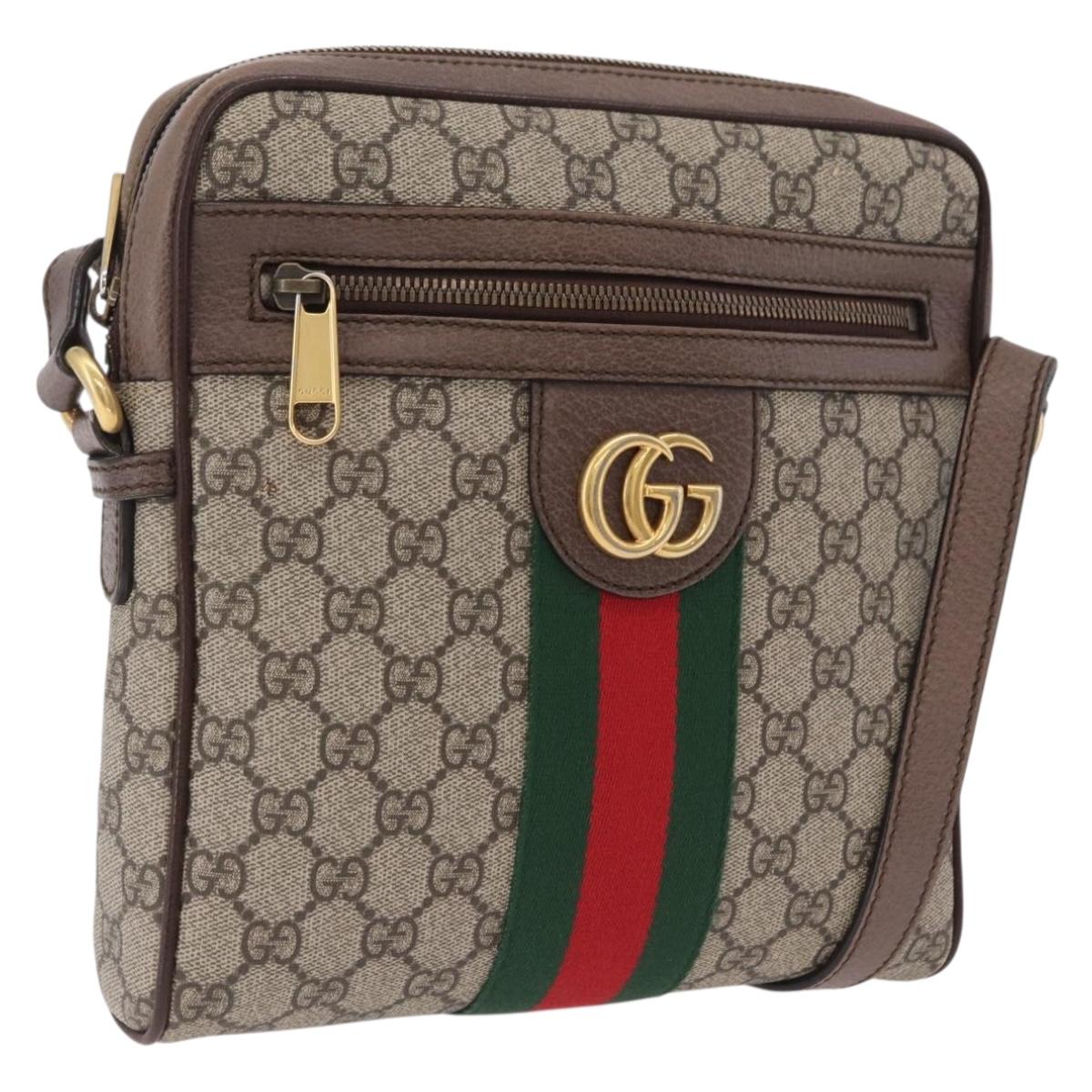 GUCCI GG Supreme Web Sherry Line Bag PVC Beige Gold 547926 Auth BA15831V