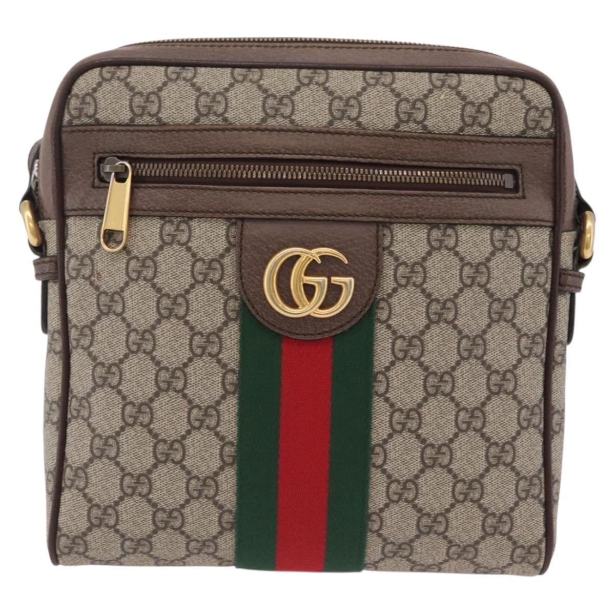 GUCCI GG Supreme Web Sherry Line Bag PVC Beige Gold 547926 Auth BA15831V