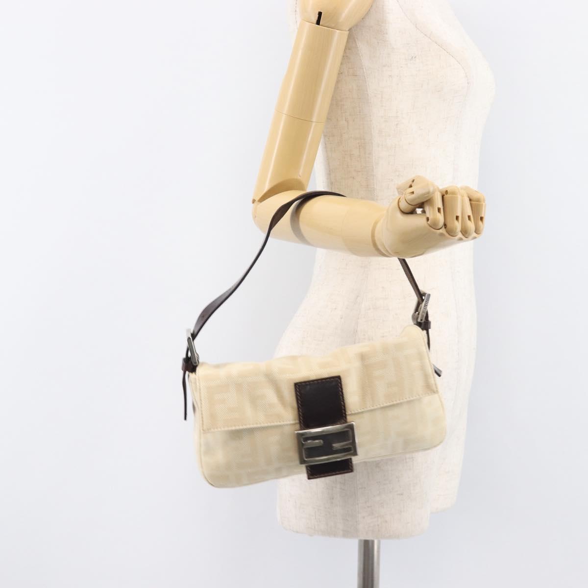 FENDI Zucca Canvas Mamma Baguette Shoulder Bag Beige Silver 26424 Auth BA15832V