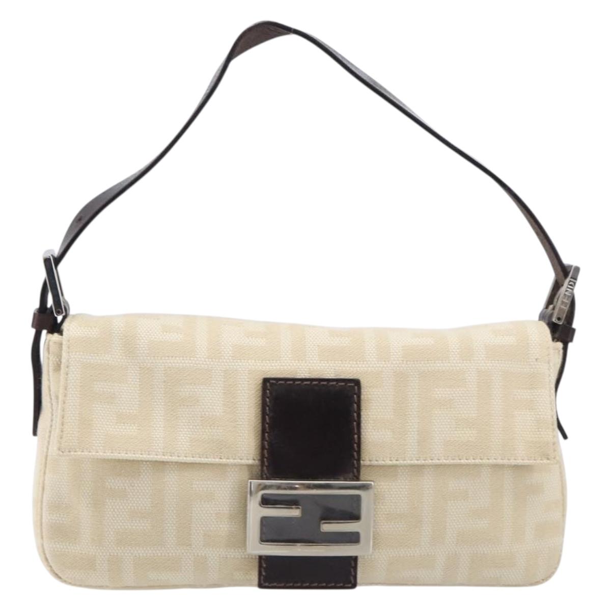 FENDI Zucca Canvas Mamma Baguette Shoulder Bag Beige Silver 26424 Auth BA15832V