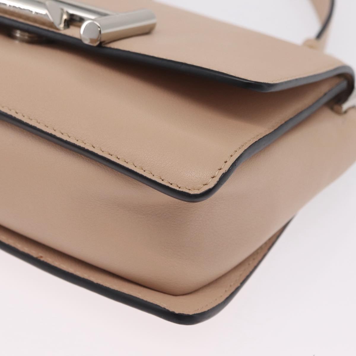 TOD'S Shoulder Bag Leather Beige Silver Auth BA15833V
