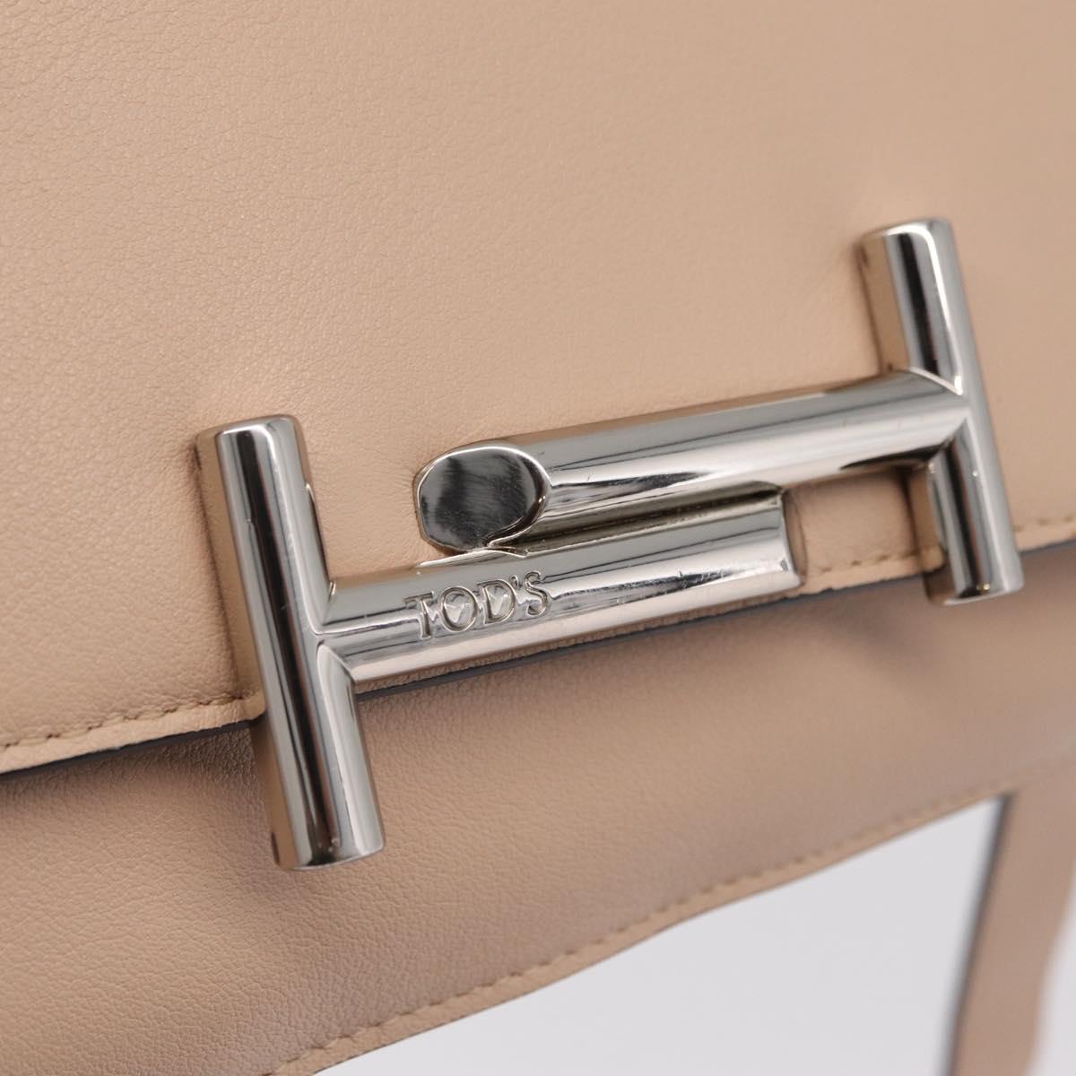 TOD'S Shoulder Bag Leather Beige Silver Auth BA15833V