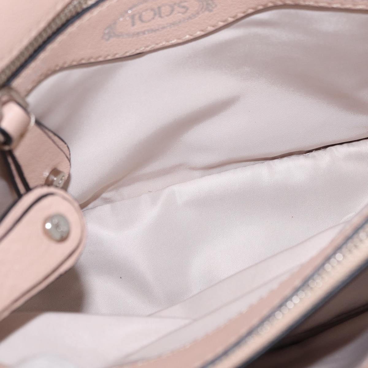 TOD'S Shoulder Bag Leather Beige Silver Auth BA15833V