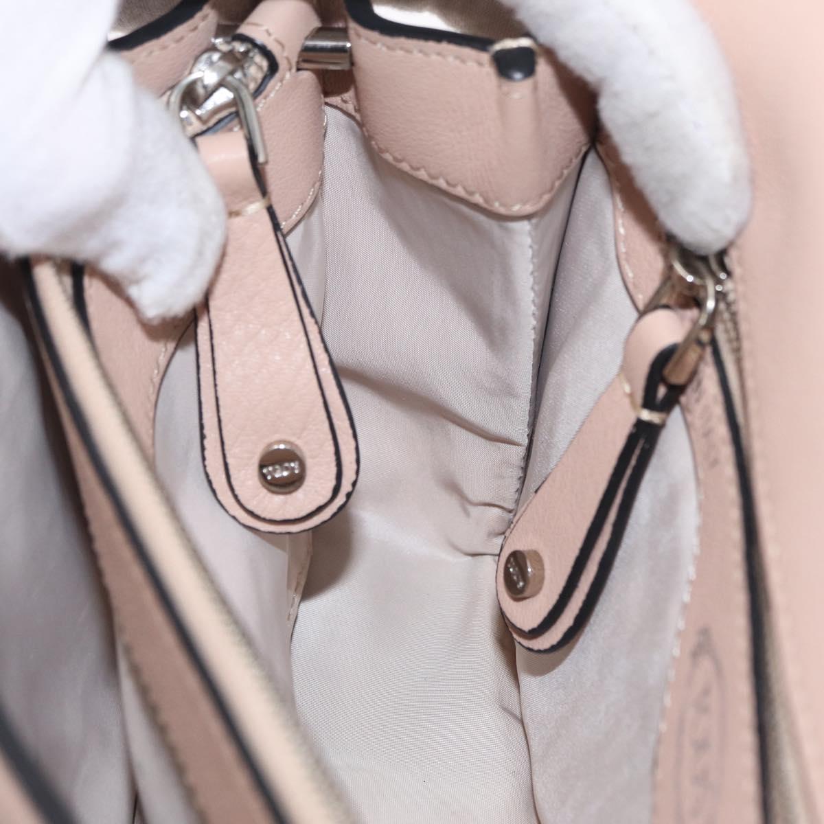 TOD'S Shoulder Bag Leather Beige Silver Auth BA15833V