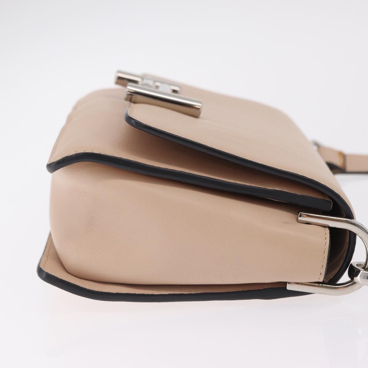 TOD'S Shoulder Bag Leather Beige Silver Auth BA15833V