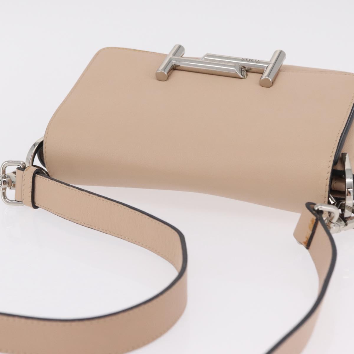 TOD'S Shoulder Bag Leather Beige Silver Auth BA15833V