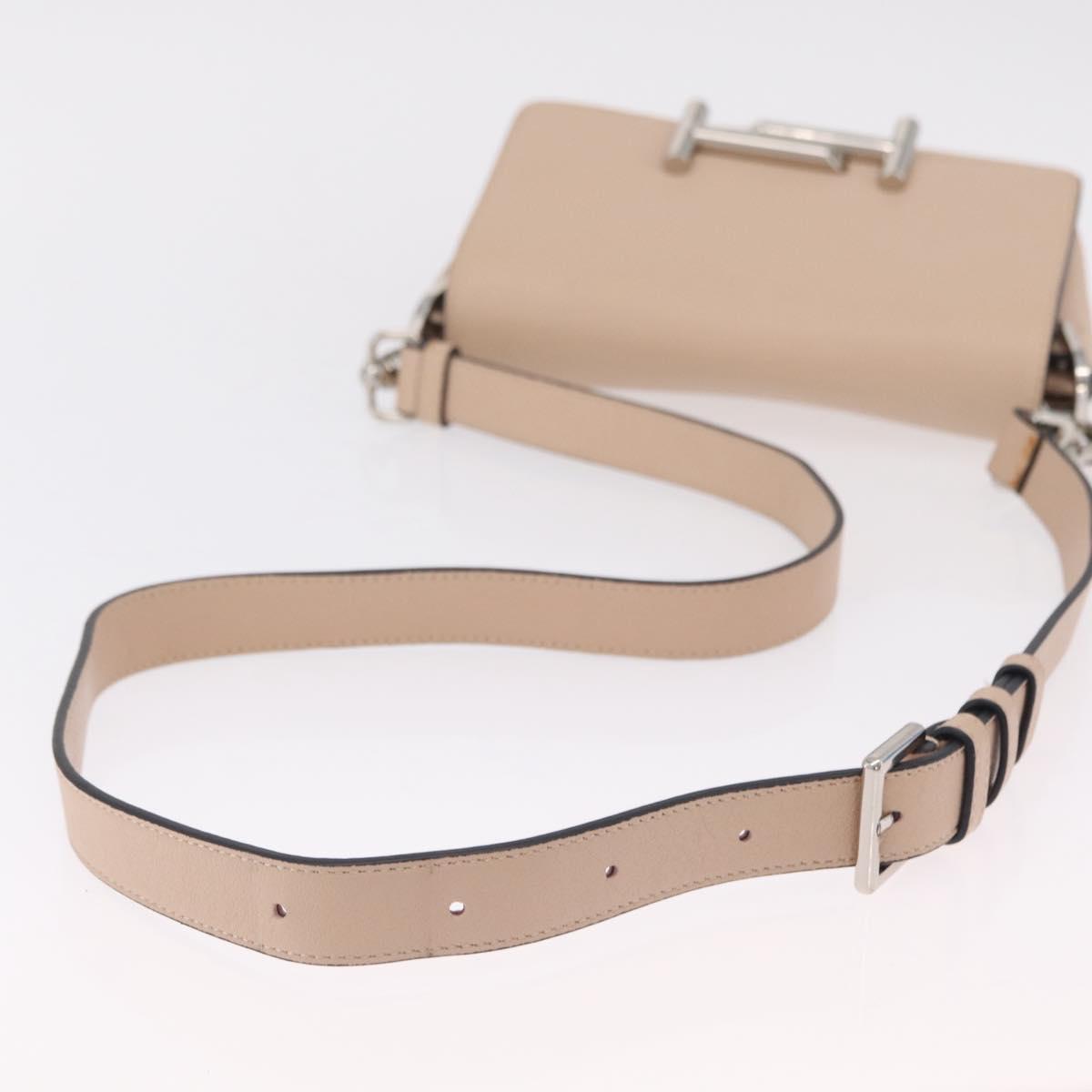 TOD'S Shoulder Bag Leather Beige Silver Auth BA15833V