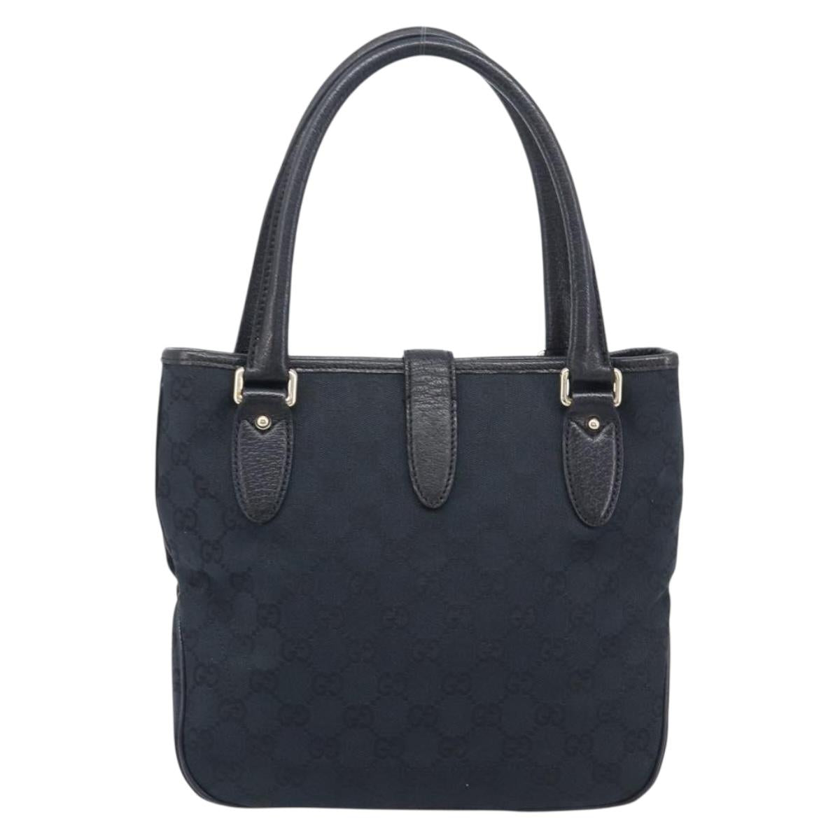 GUCCI GG Canvas Jackie Hand Bag Black Gold 145817 Auth BA15843V