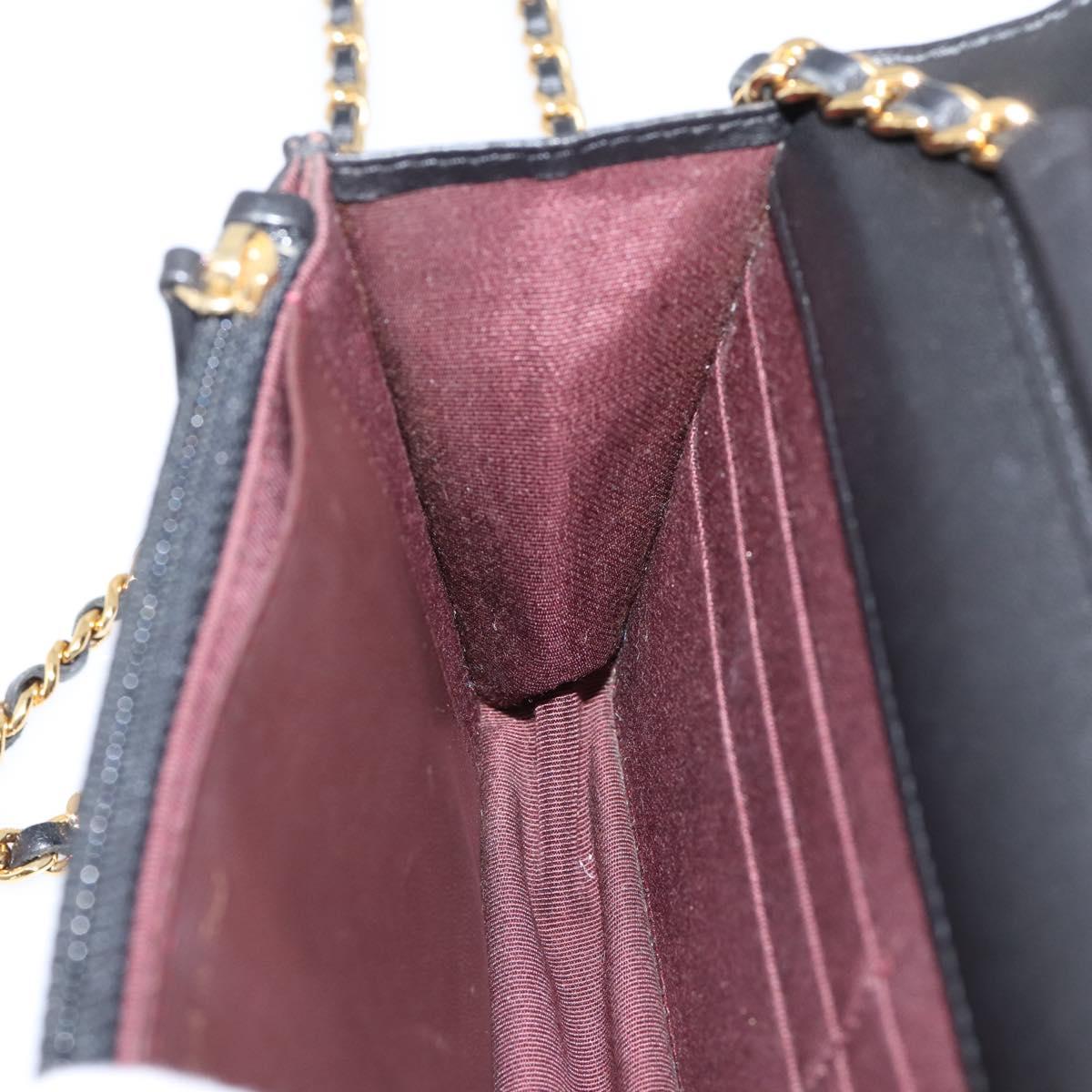 CHANEL Matelasse Chain Shoulder Wallet Lamb Skin Black Gold CC Auth BA15844SAM