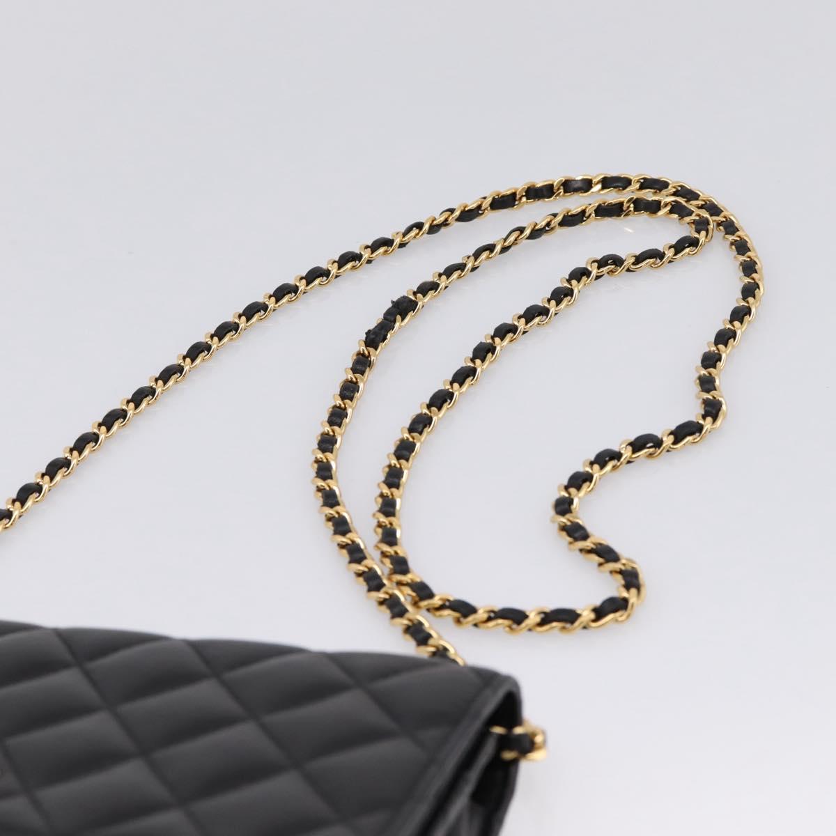 CHANEL Matelasse Chain Shoulder Wallet Lamb Skin Black Gold CC Auth BA15844SAM
