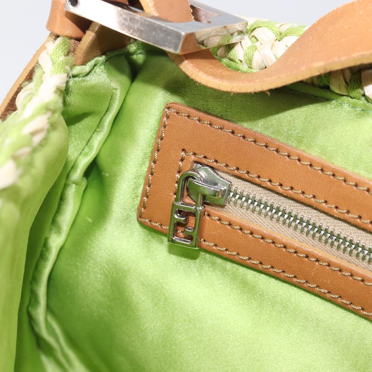 FENDI Mamma Baguette Shoulder Bag straw Green Silver Auth BA15846SAV