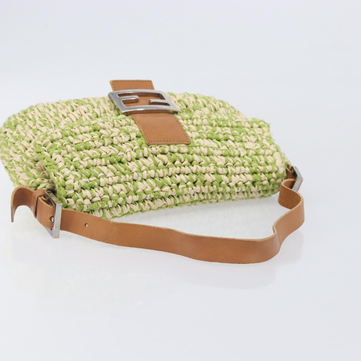 FENDI Mamma Baguette Shoulder Bag straw Green Silver Auth BA15846SAV
