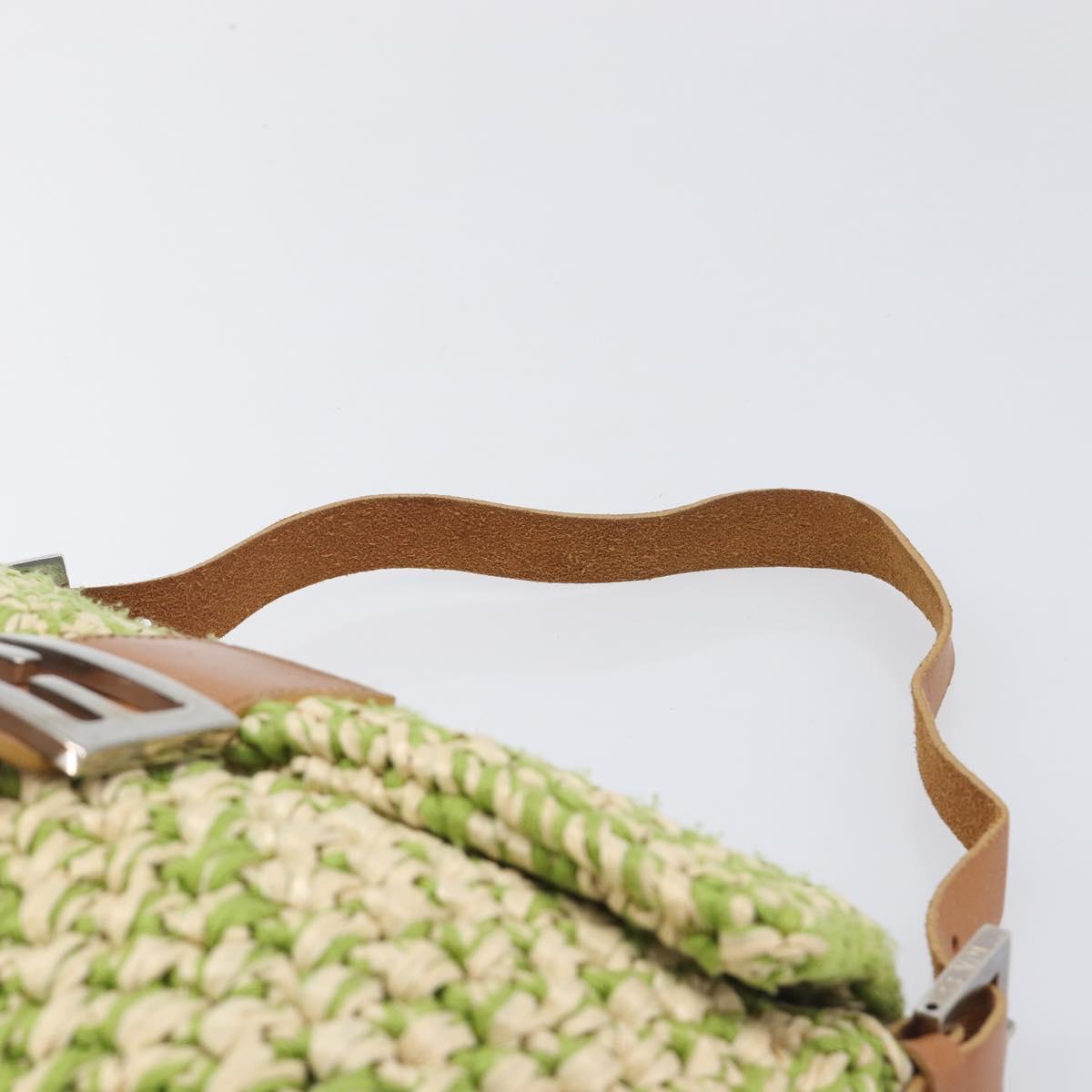 FENDI Mamma Baguette Shoulder Bag straw Green Silver Auth BA15846SAV