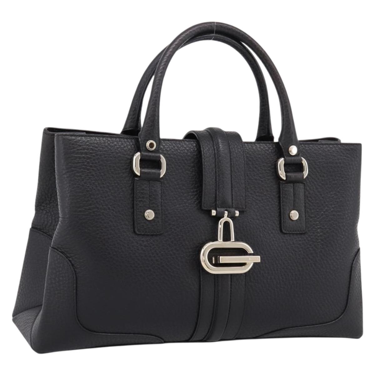 GUCCI Hand Bag Leather Black Gold 131325 Auth BA15848V