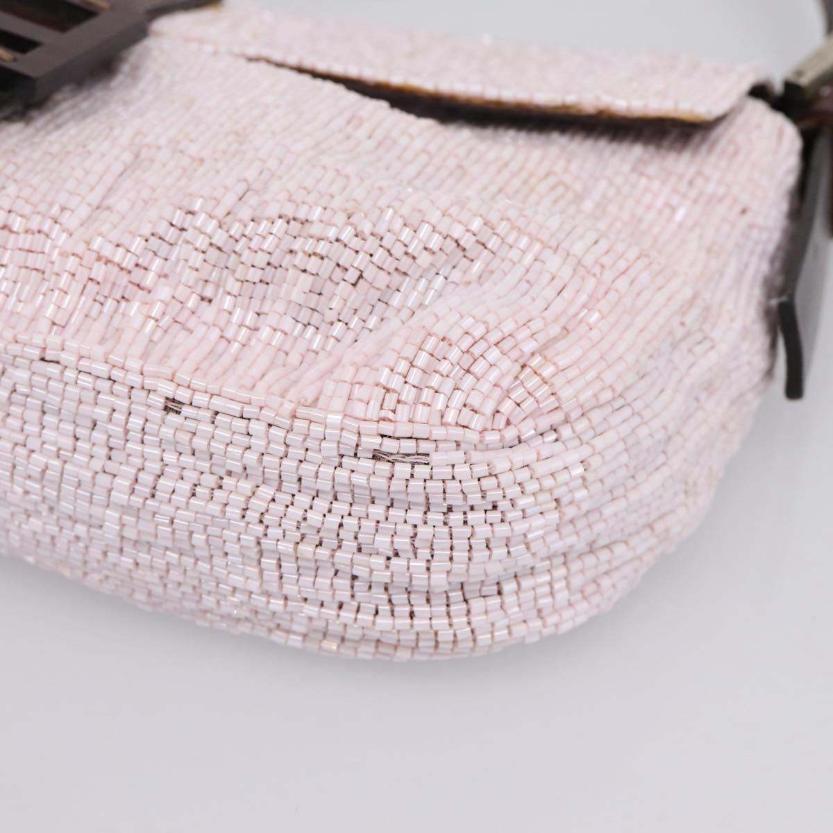 FENDI Mamma Baguette Shoulder Bag Beads Pink Silver Auth BA15851SAV