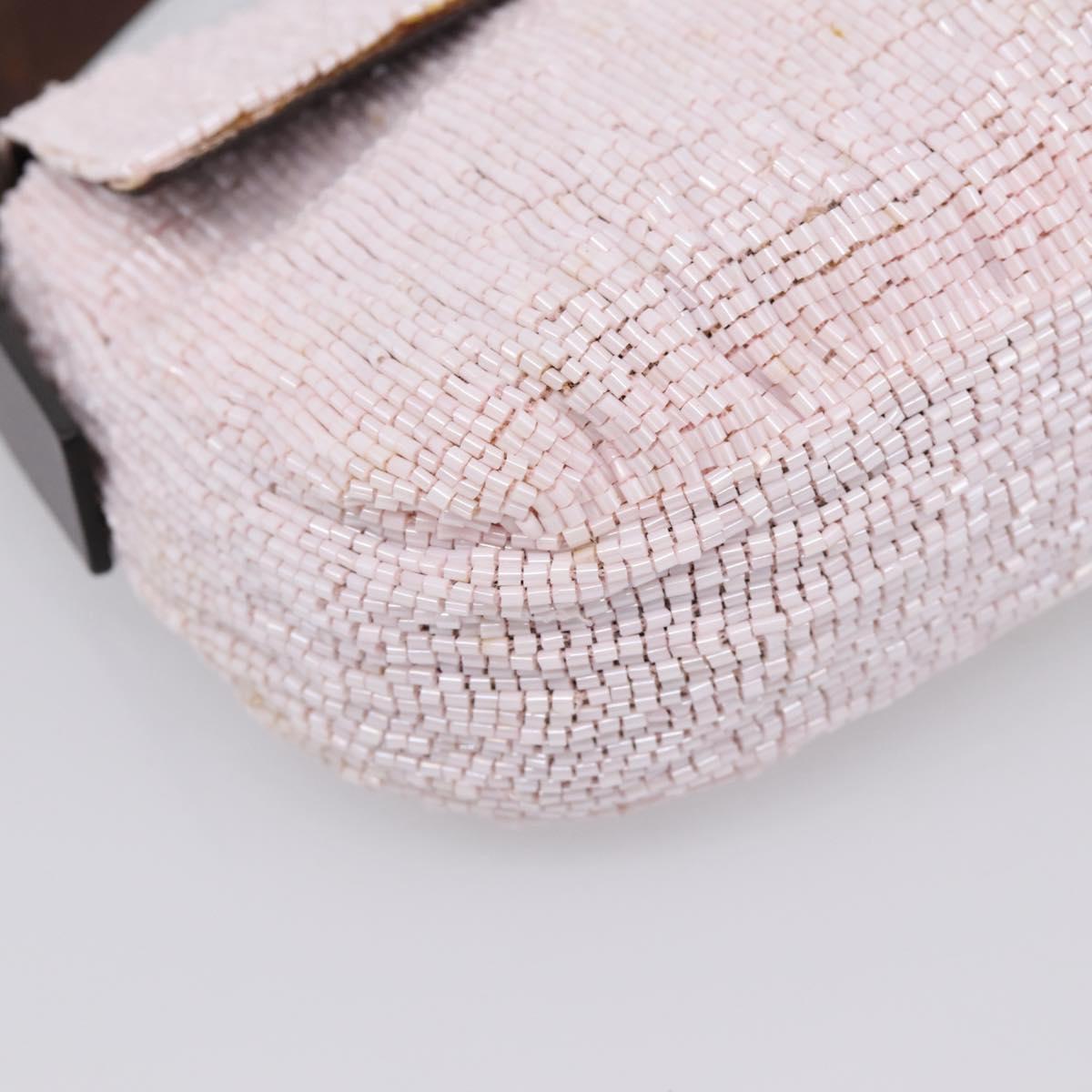 FENDI Mamma Baguette Shoulder Bag Beads Pink Silver Auth BA15851SAV