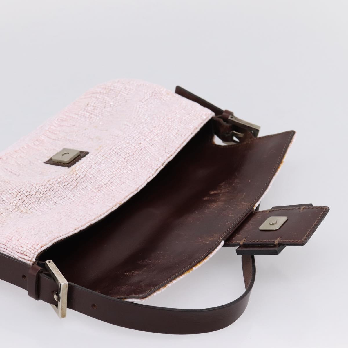 FENDI Mamma Baguette Shoulder Bag Beads Pink Silver Auth BA15851SAV
