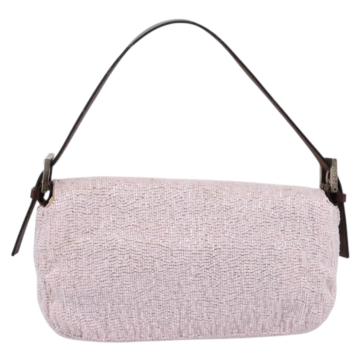 FENDI Mamma Baguette Shoulder Bag Beads Pink Silver Auth BA15851SAV