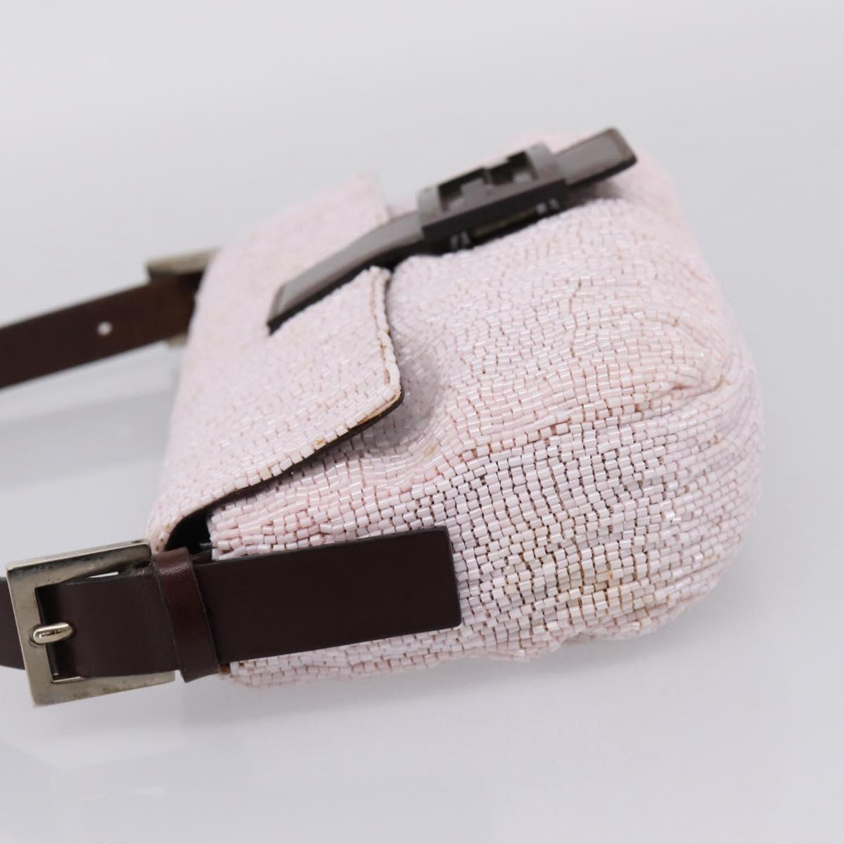 FENDI Mamma Baguette Shoulder Bag Beads Pink Silver Auth BA15851SAV