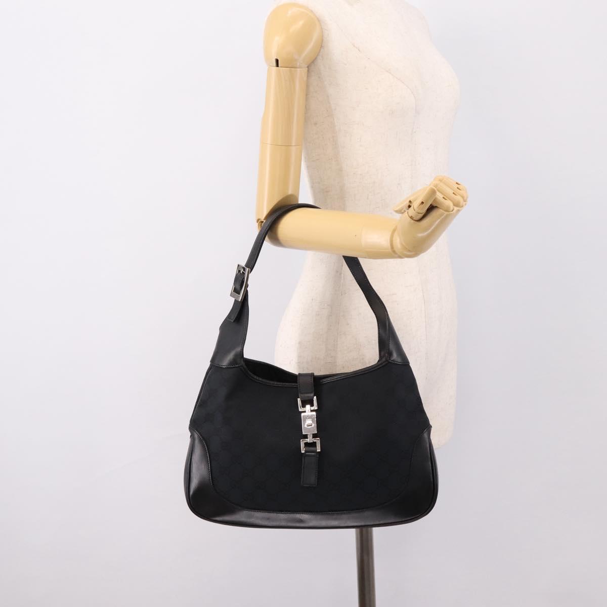 GUCCI GG Canvas Shoulder Bag Black Silver 001 3306 Auth BA15854V