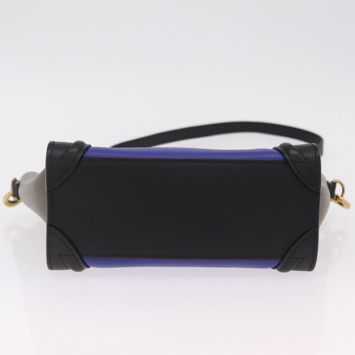 CELINE Luggage Nano Hand Bag Leather 2way Blue Gold Auth BA15855M