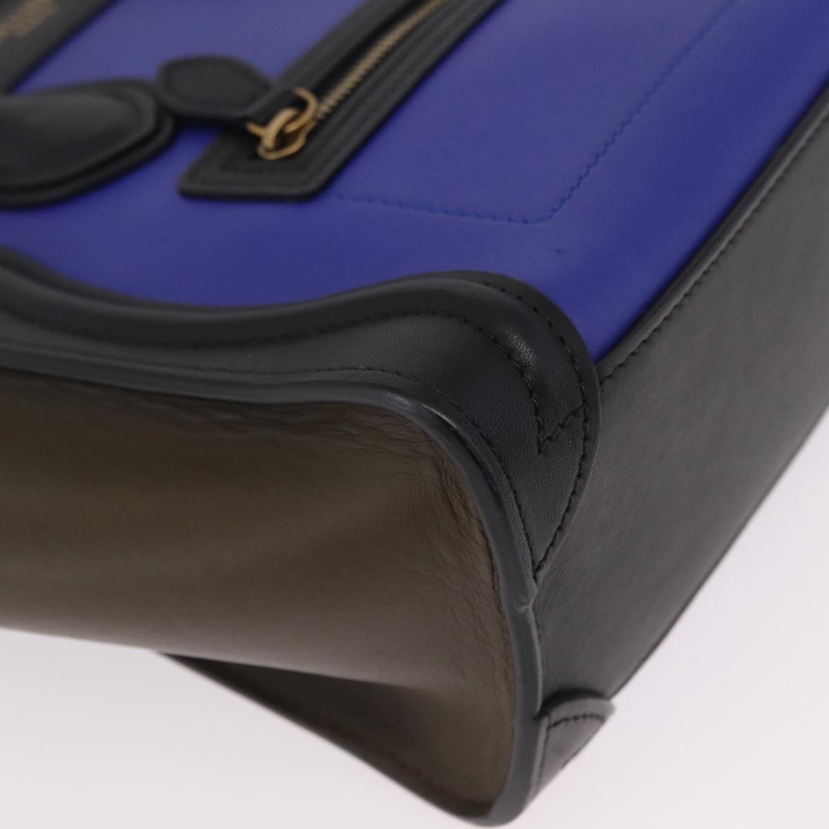CELINE Luggage Nano Hand Bag Leather 2way Blue Gold Auth BA15855M