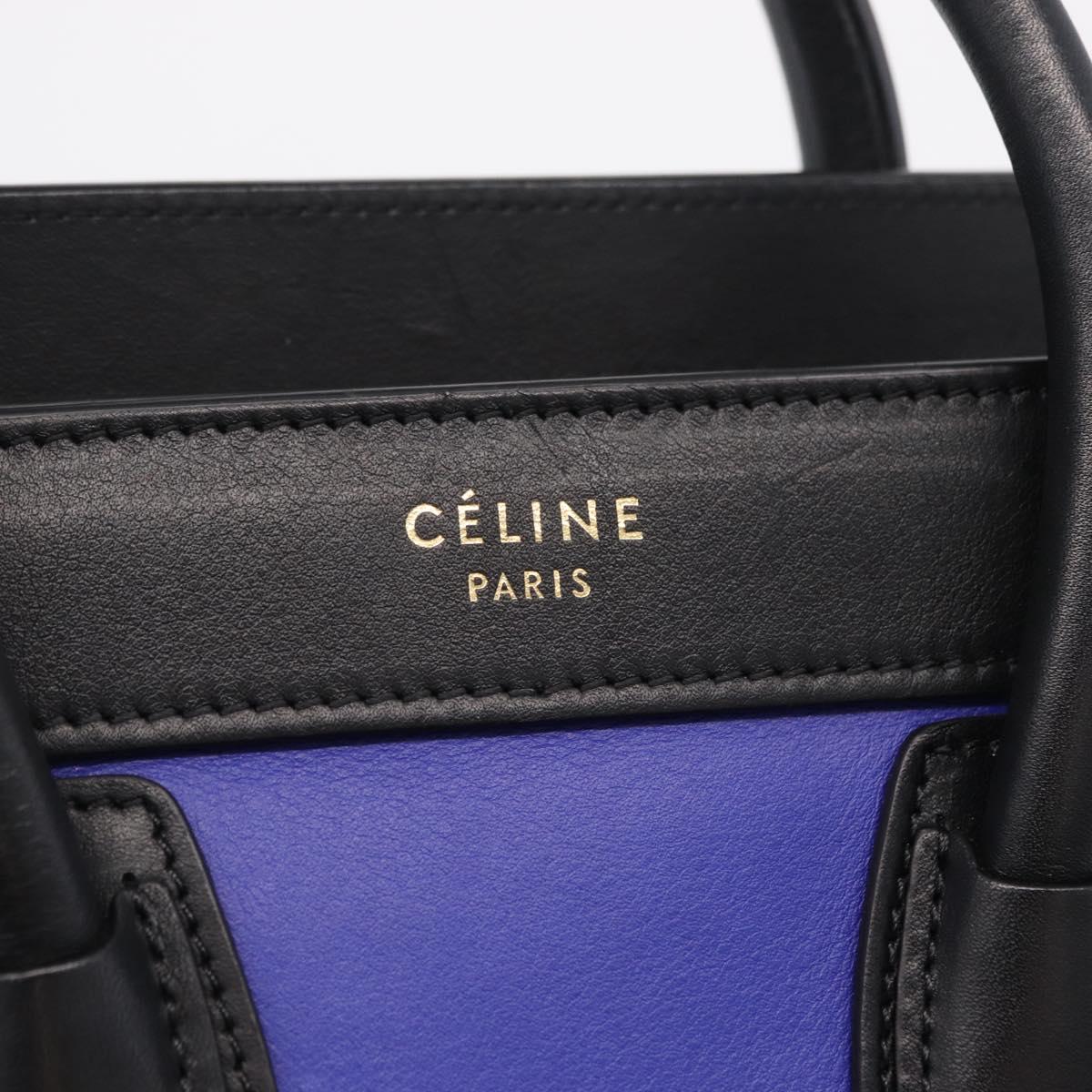 CELINE Luggage Nano Hand Bag Leather 2way Blue Gold Auth BA15855M
