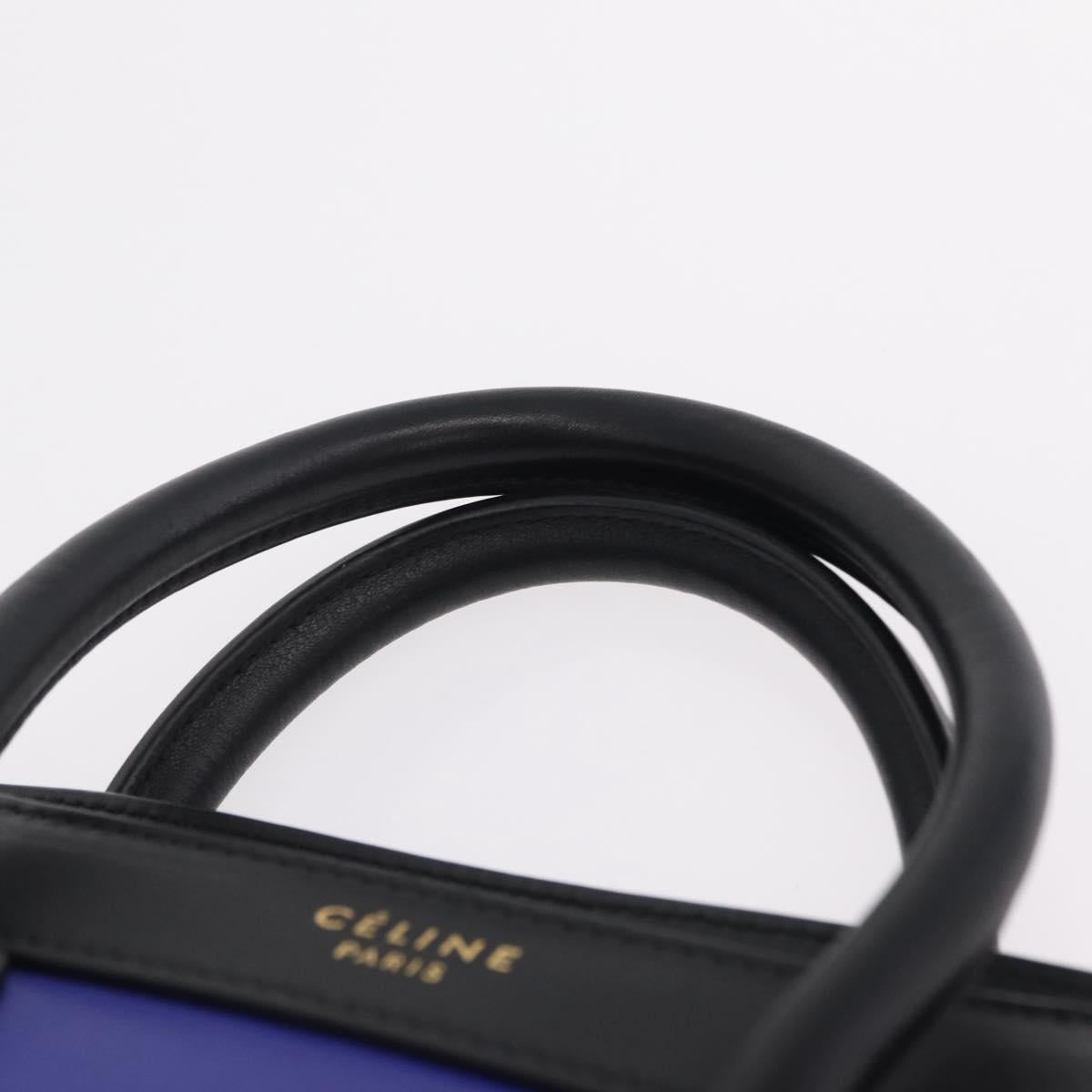CELINE Luggage Nano Hand Bag Leather 2way Blue Gold Auth BA15855M