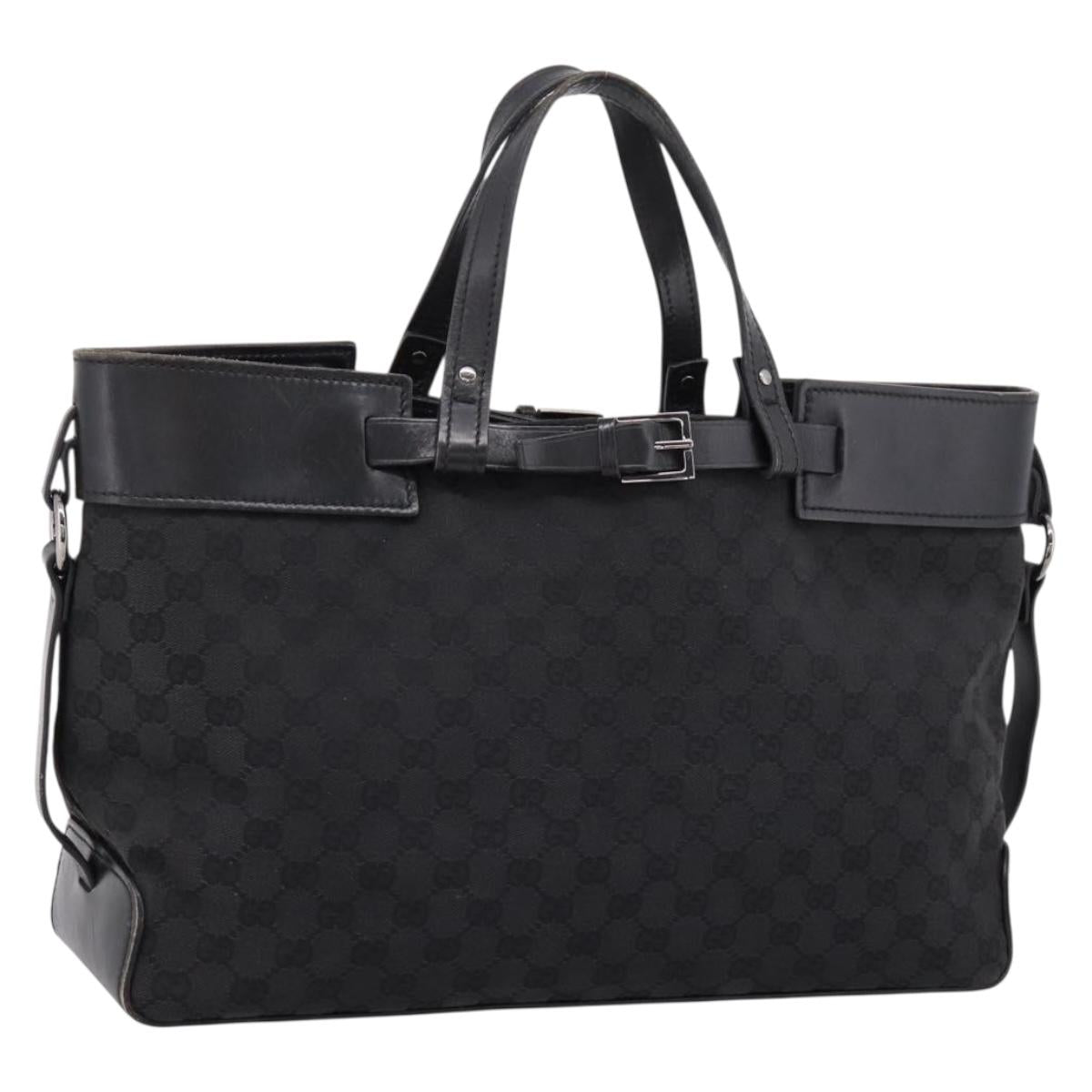 GUCCI GG Canvas Hand Bag Leather Black Silver 106251 Auth BA15859