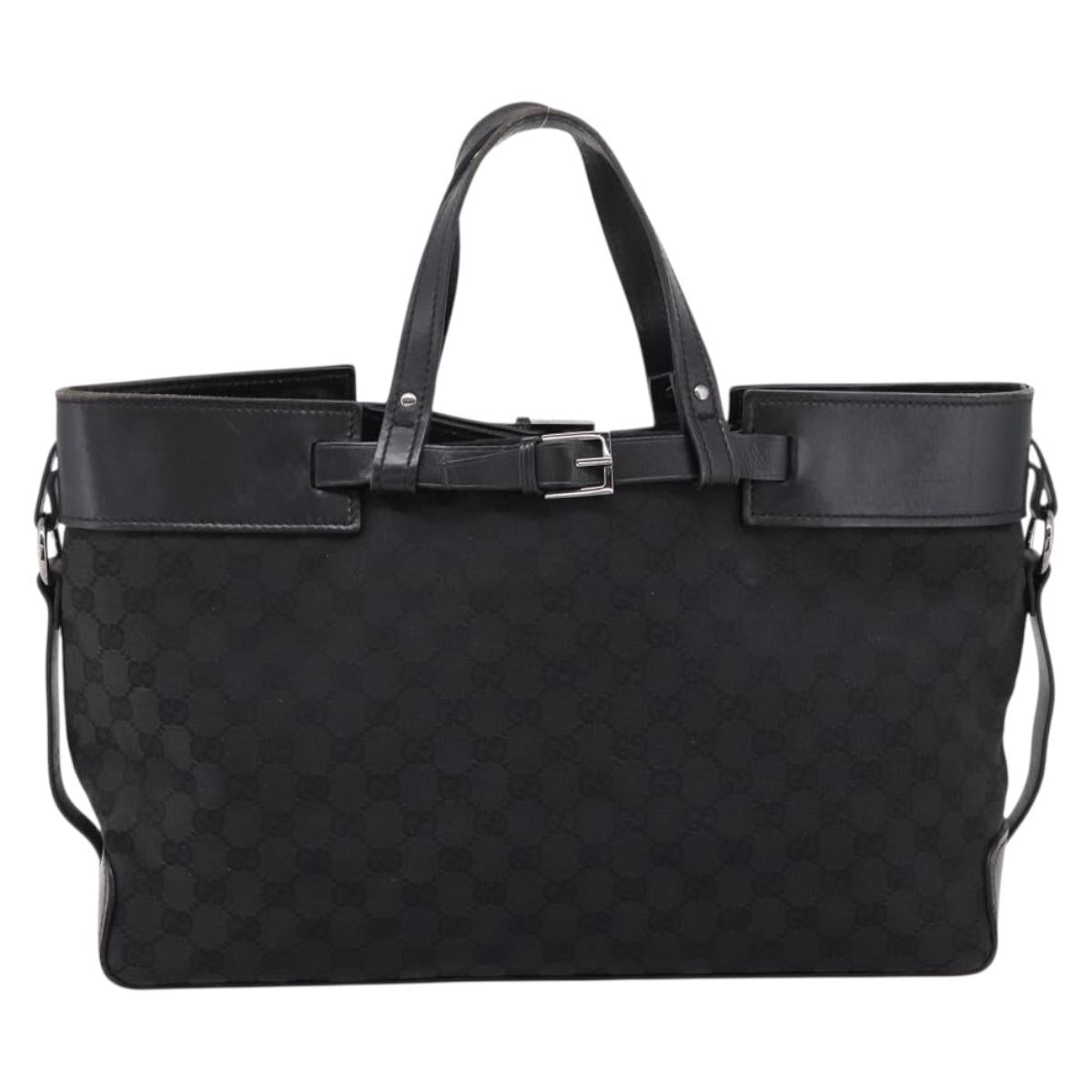 GUCCI GG Canvas Hand Bag Leather Black Silver 106251 Auth BA15859