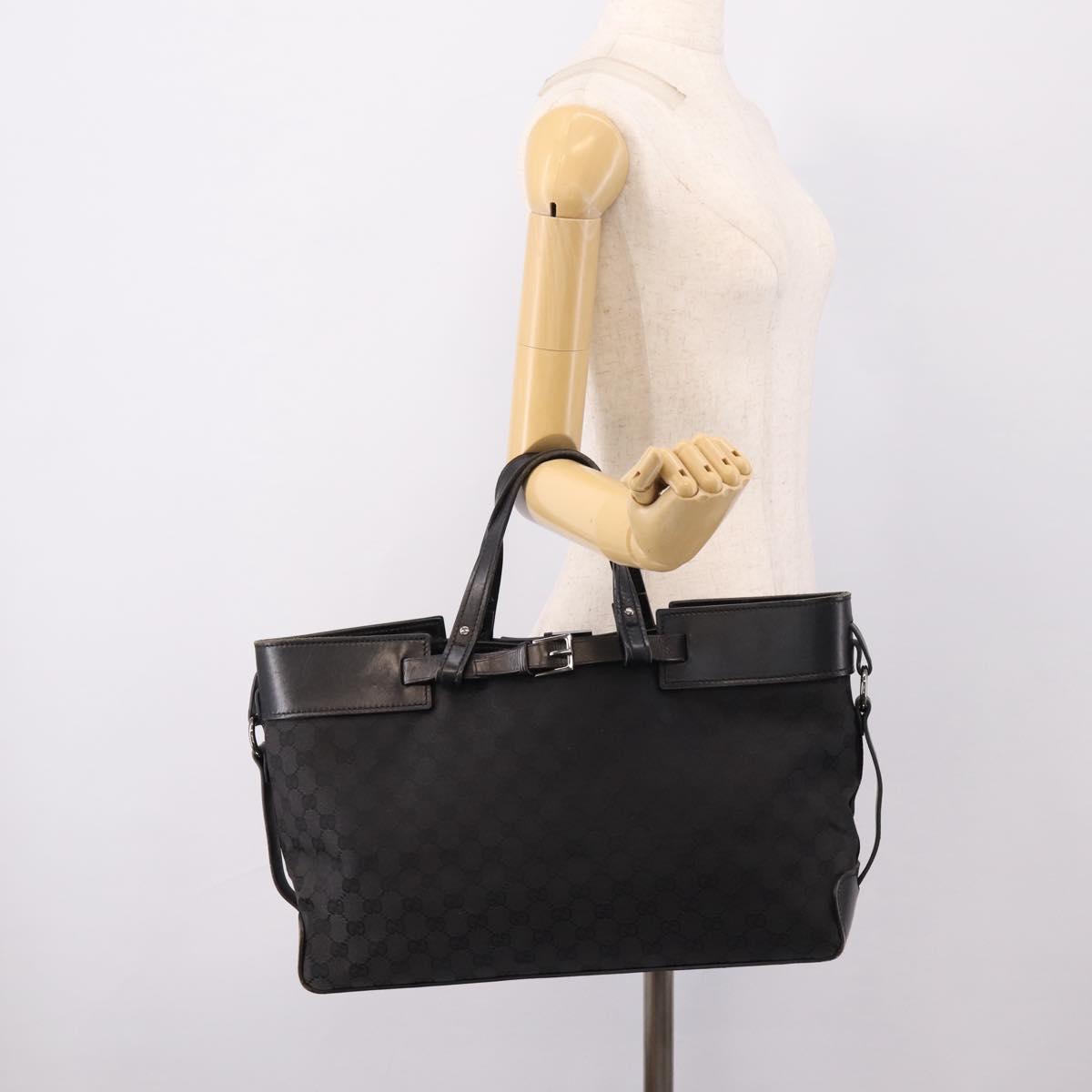 GUCCI GG Canvas Hand Bag Leather Black Silver 106251 Auth BA15859